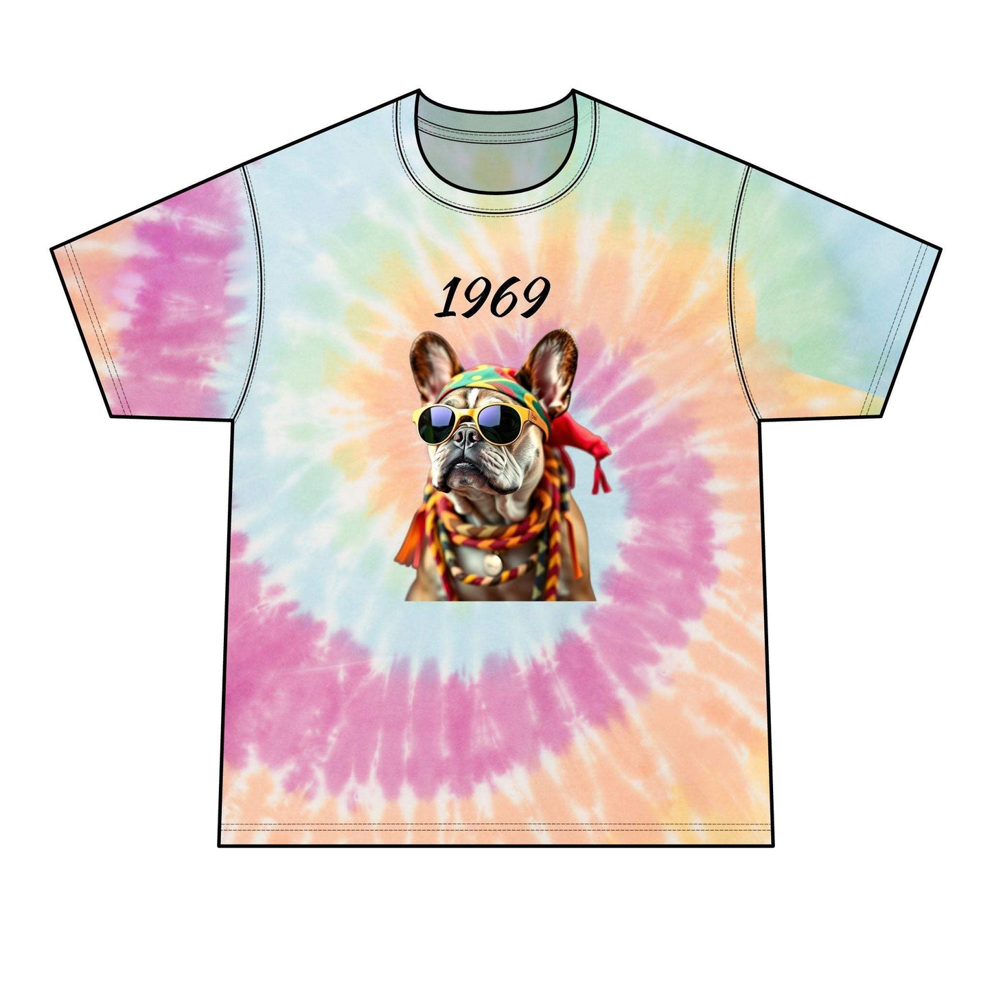 Men's Tie-Dye Tee - Retro Hippie French Bulldog Graphic T-Shirt