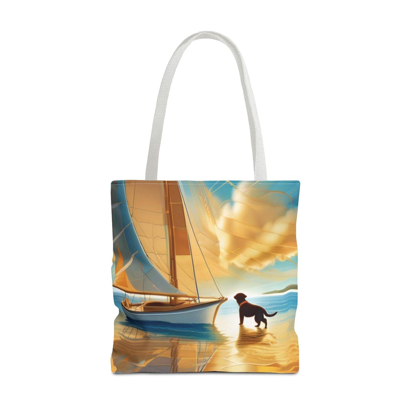 Tote Bag with Sailing Adventure Scene and Dog, Perfect for Nature Lovers