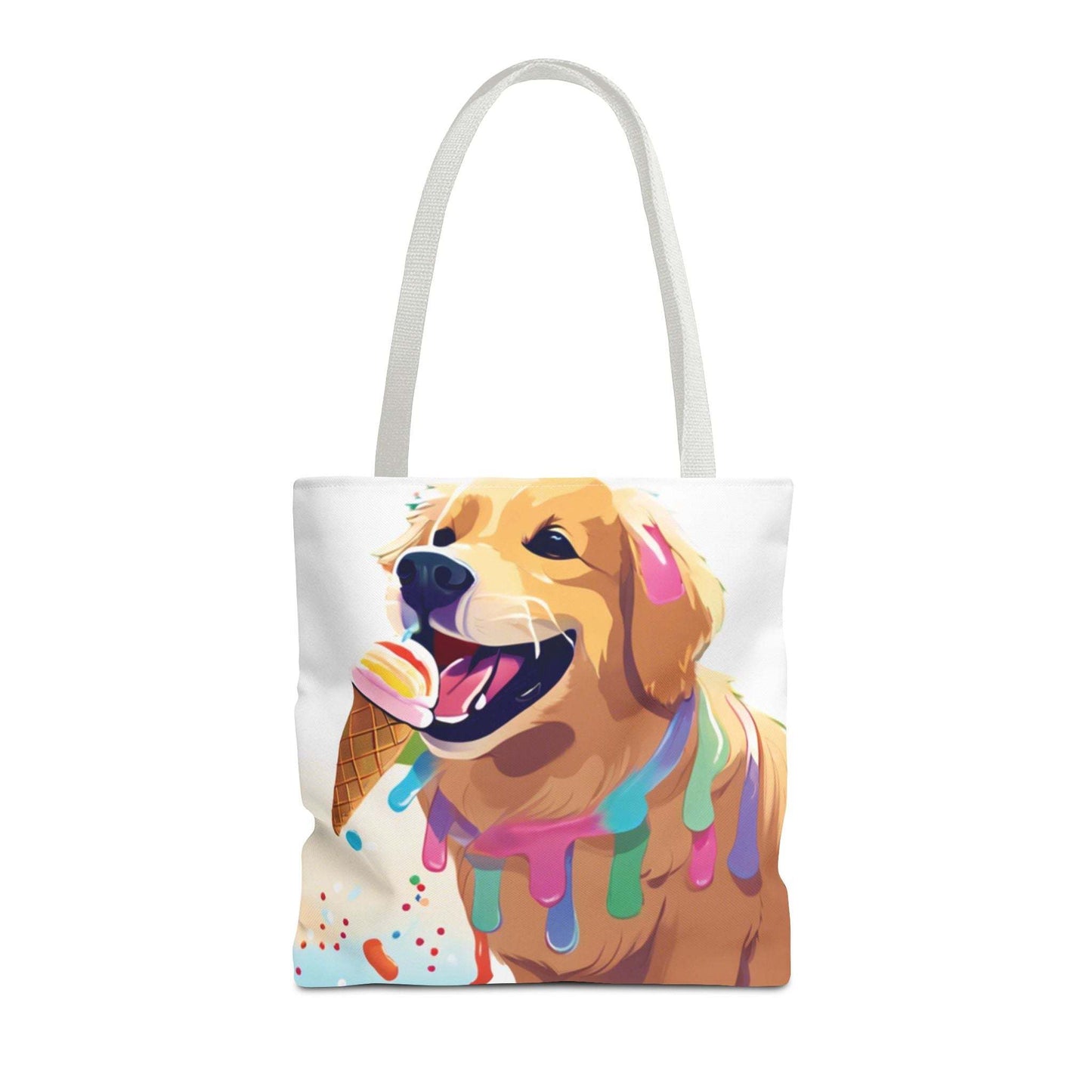 Fun and vibrant Ice Cream Pooch Fun Tote Bag with a quirky dog and ice cream design, perfect for dog lovers.
