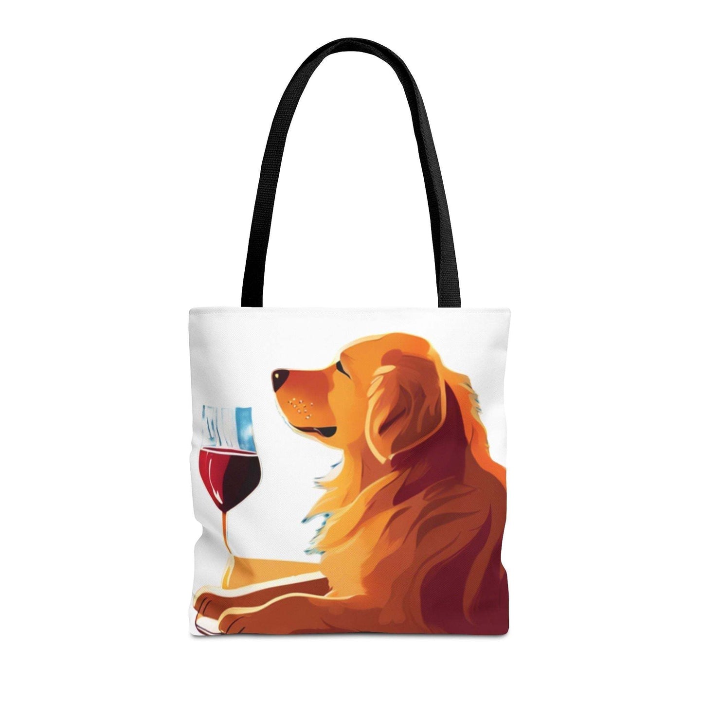 Everyday tote bag featuring a golden retriever and wine illustration, perfect for dog and wine lovers.