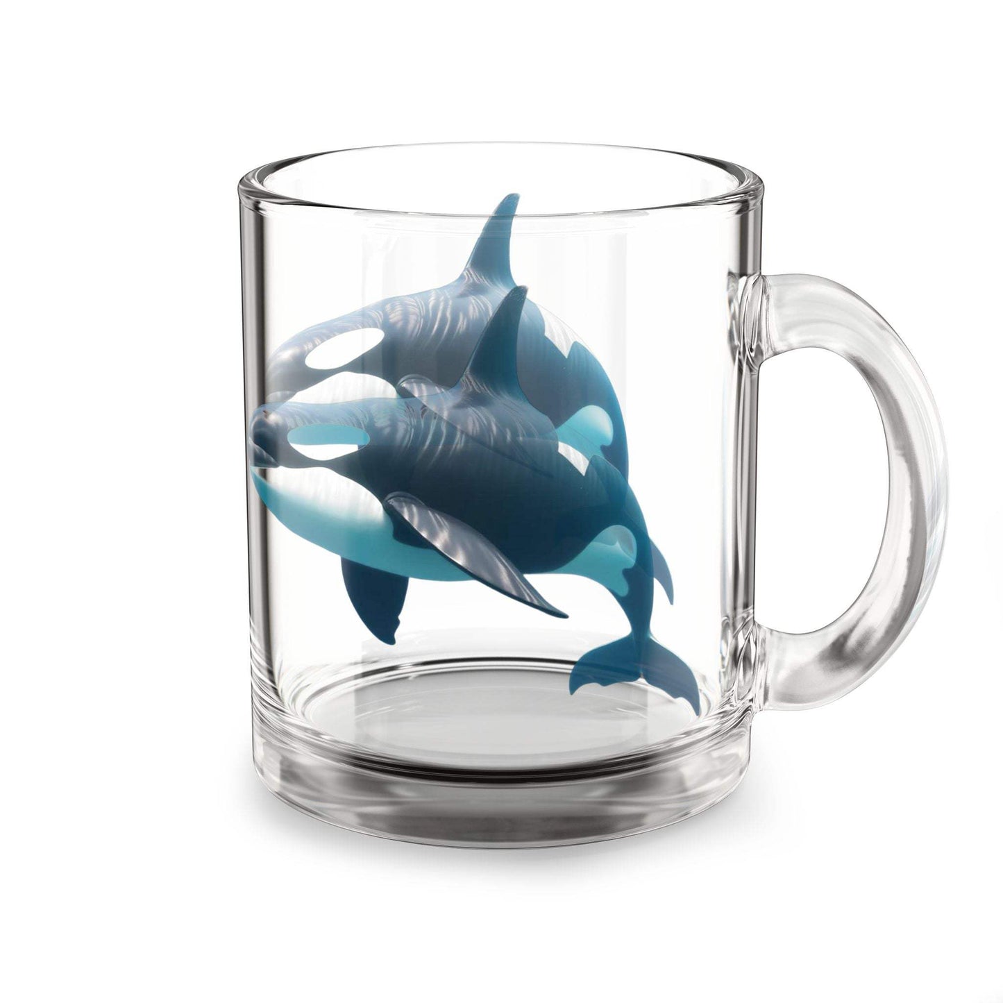 Whale Glass Mug, 10oz nature-themed drinkware with clear glass and ergonomic handle.
