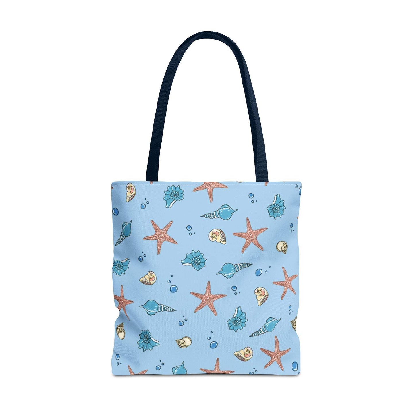 Beach Tote Bag with Shell and Starfish Design, ideal for ocean lovers and sunny outings.