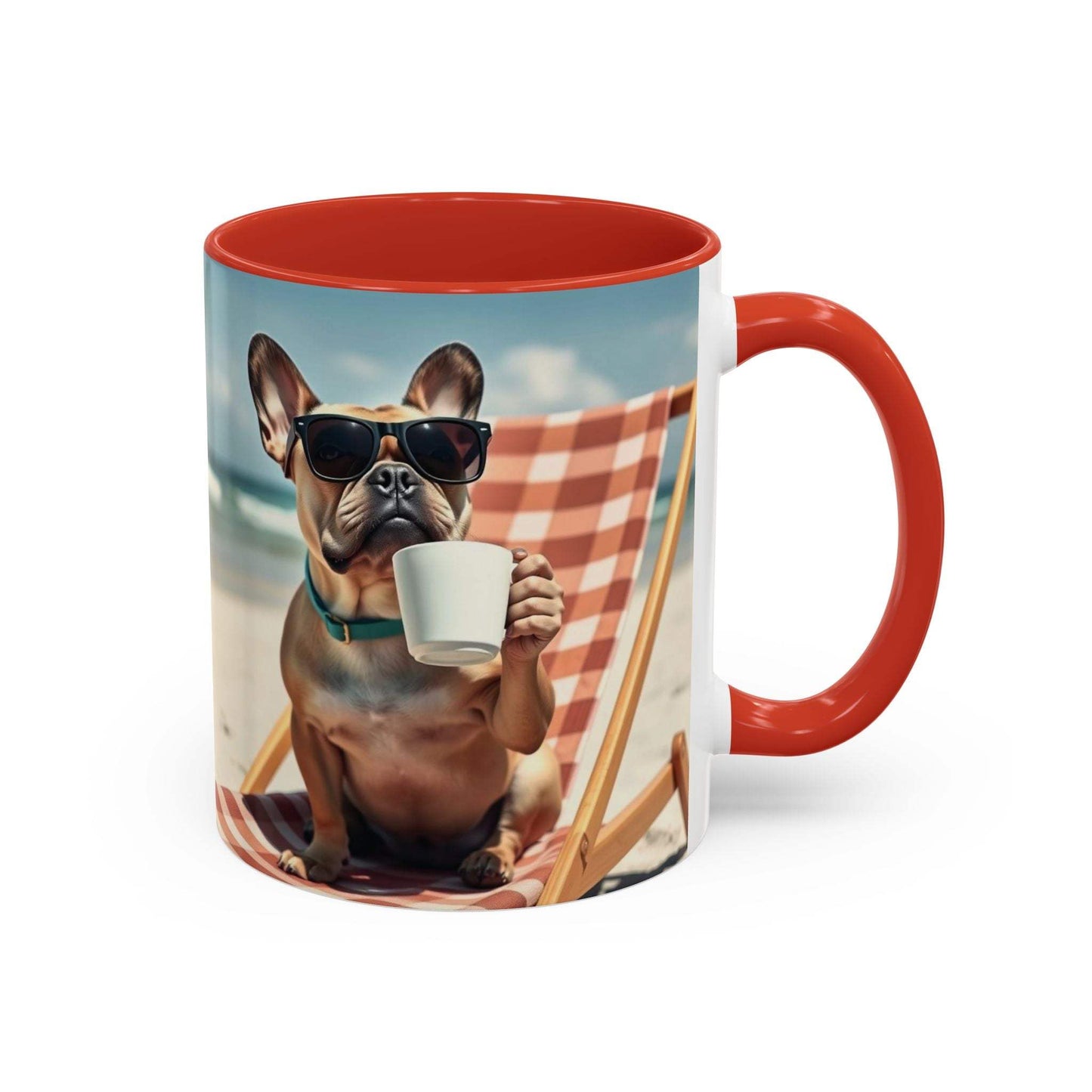 Beach Dog Accent Coffee Mug with vibrant dog beach design, perfect for pet lovers and summer vibes.