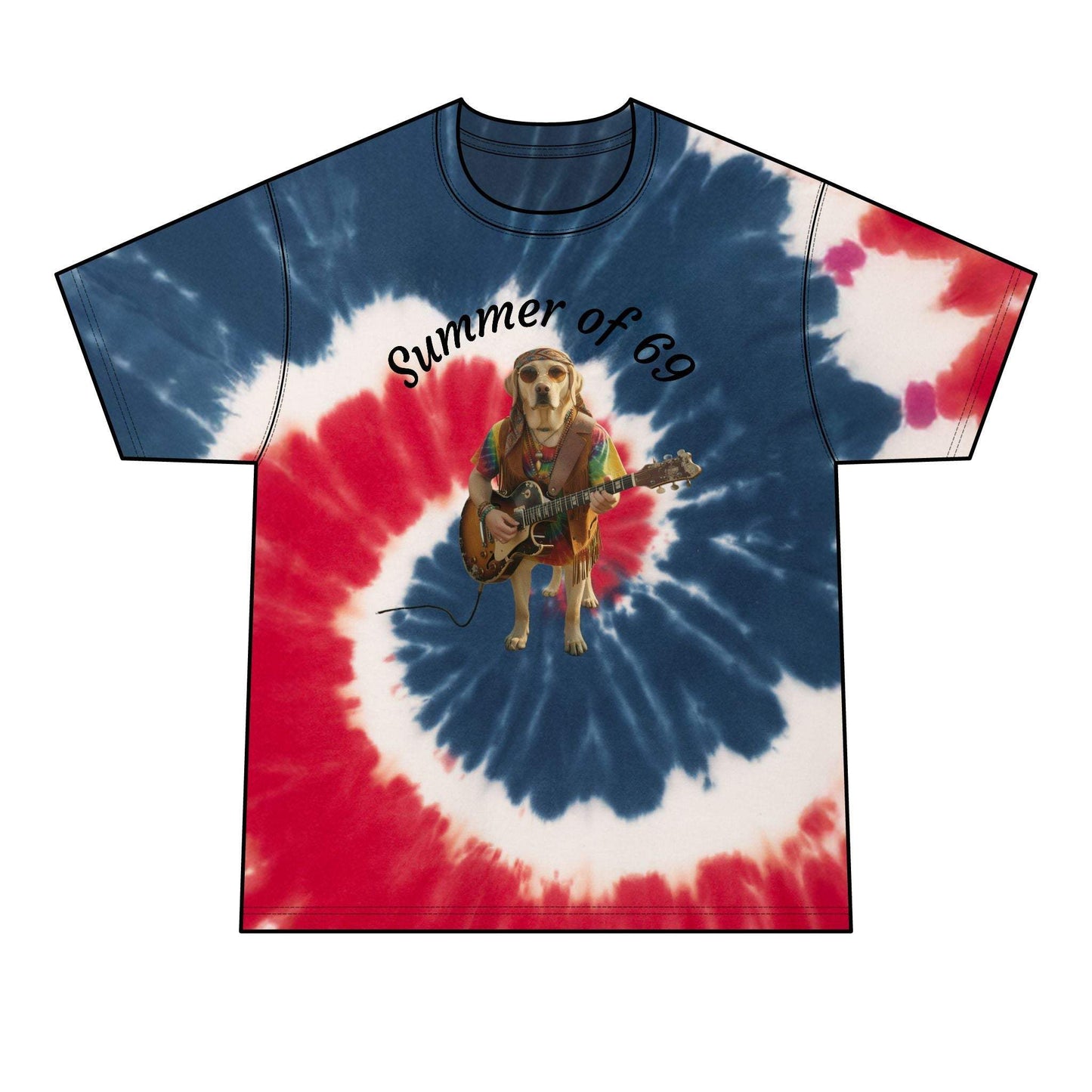 Men's Tie Dye Tee — Retro Guitar-Playing Dog Graphic Shirt