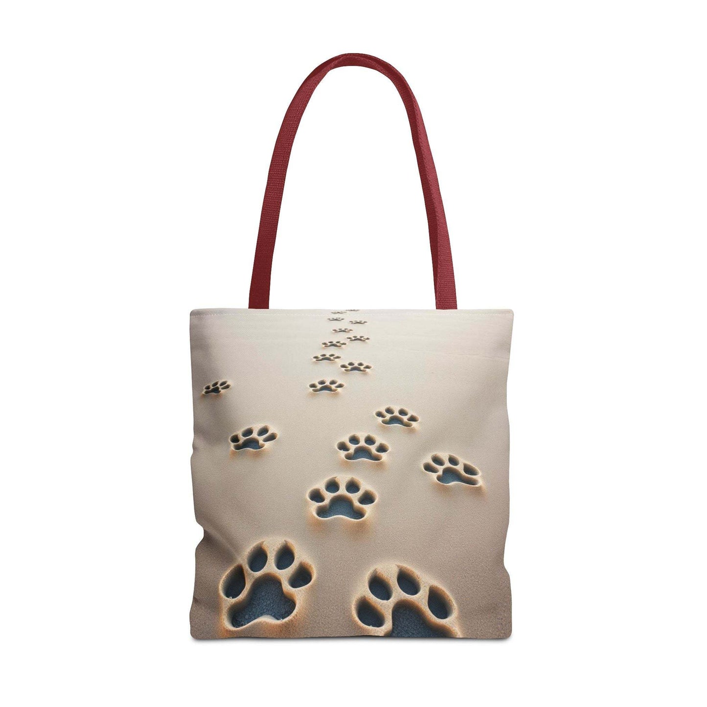Paw Print Tote Bag with red handles, ideal for pet lovers and dog walks.