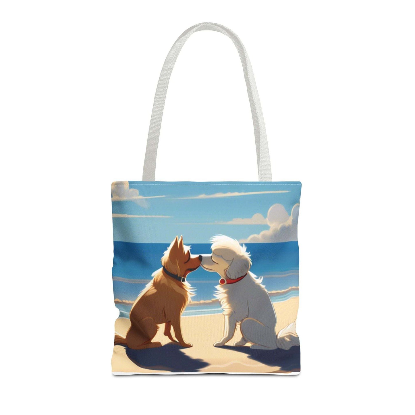 Stylish and durable everyday tote bag featuring pups on the beach design.