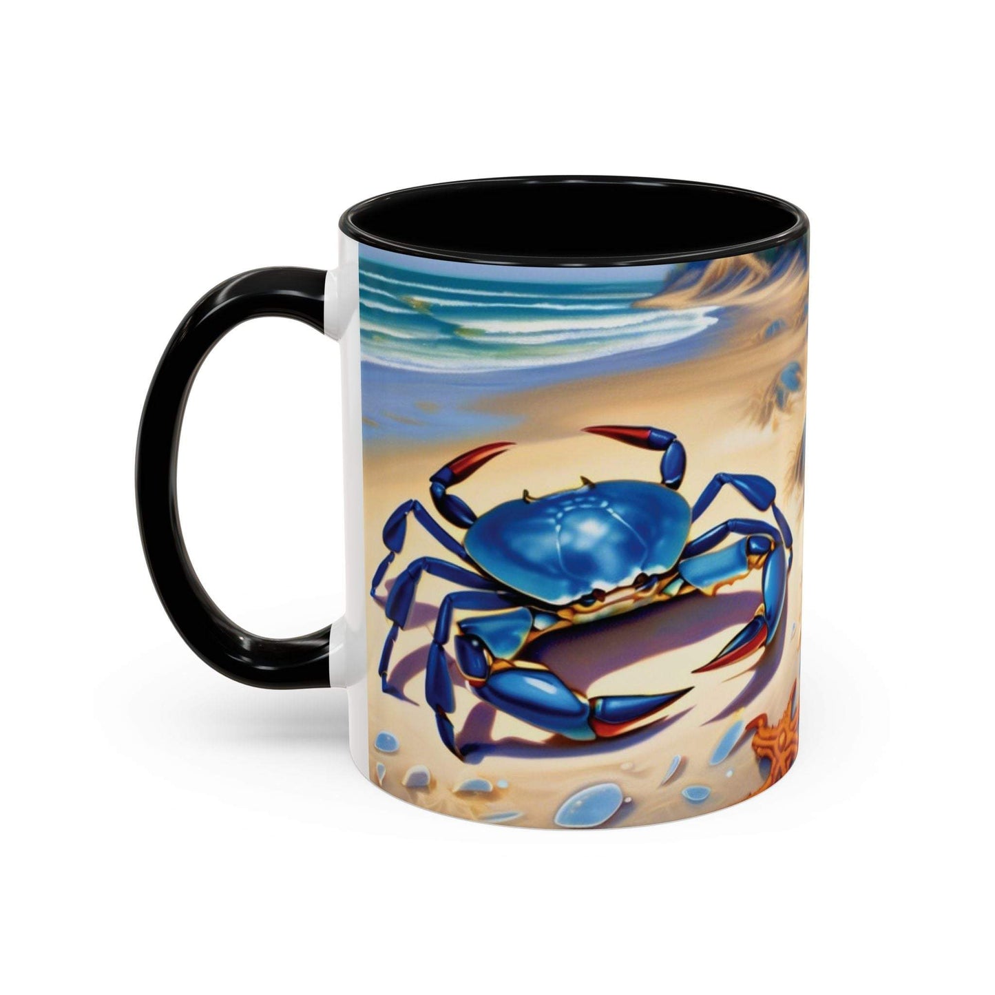 Coastal Crab Accent Coffee Mug with vibrant beach design, perfect for beach lovers.