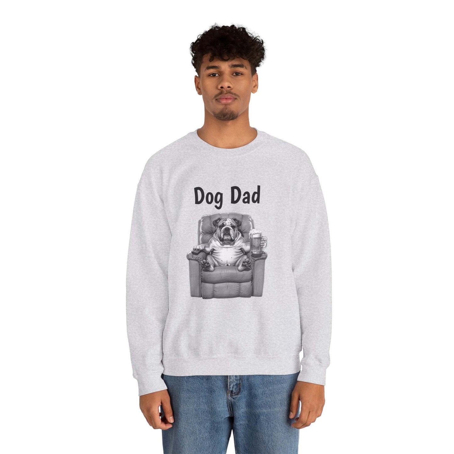Dog Dad Sweatshirt – Funny Bulldog in Recliner Crewneck for Dog Lovers