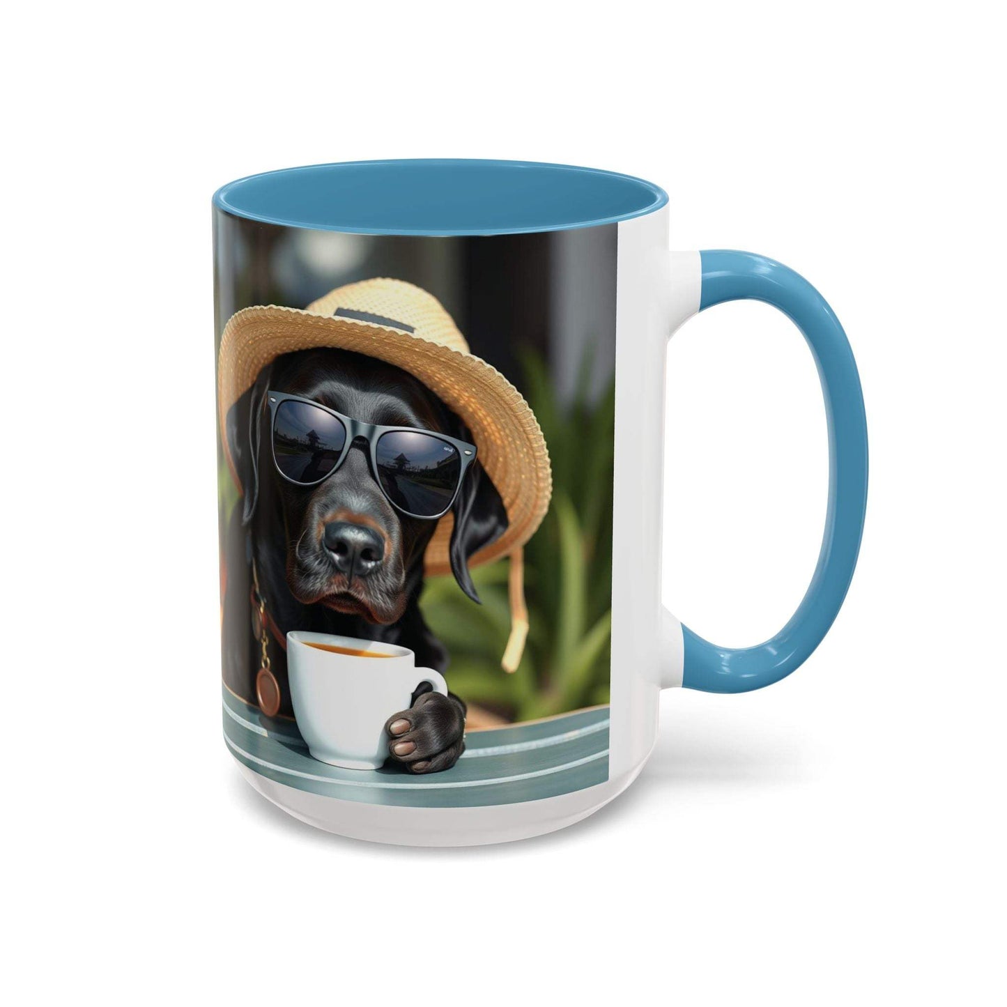 Coffee mug for dog lovers featuring playful design, available in 11oz and 15oz sizes.