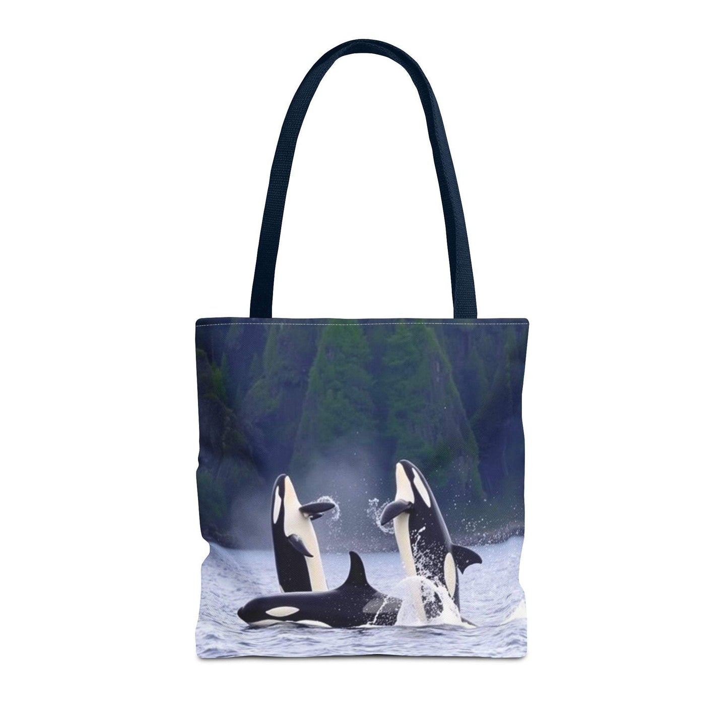 Eco-friendly tote bag featuring orca whales, ideal for shopping and casual outings.
