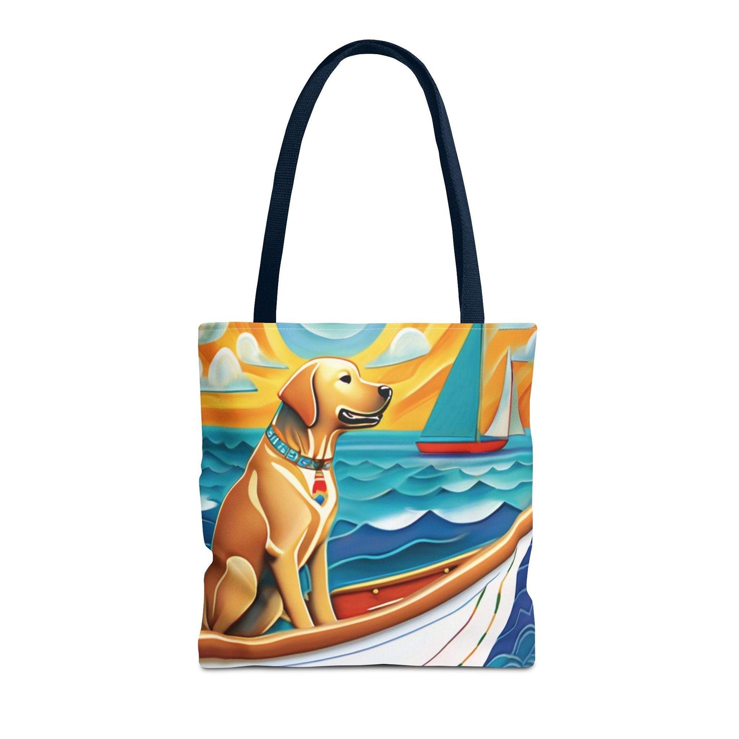 Sailing Dog Tote Bag with vibrant sailing dog design, perfect for pet lovers and outdoor enthusiasts.