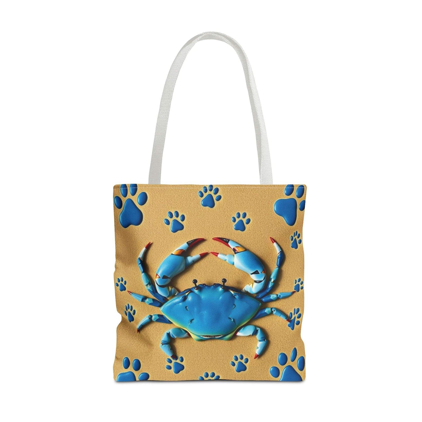 Blue Crab Pattern Tote Bag with coastal design, perfect for beach lovers and summer adventures.