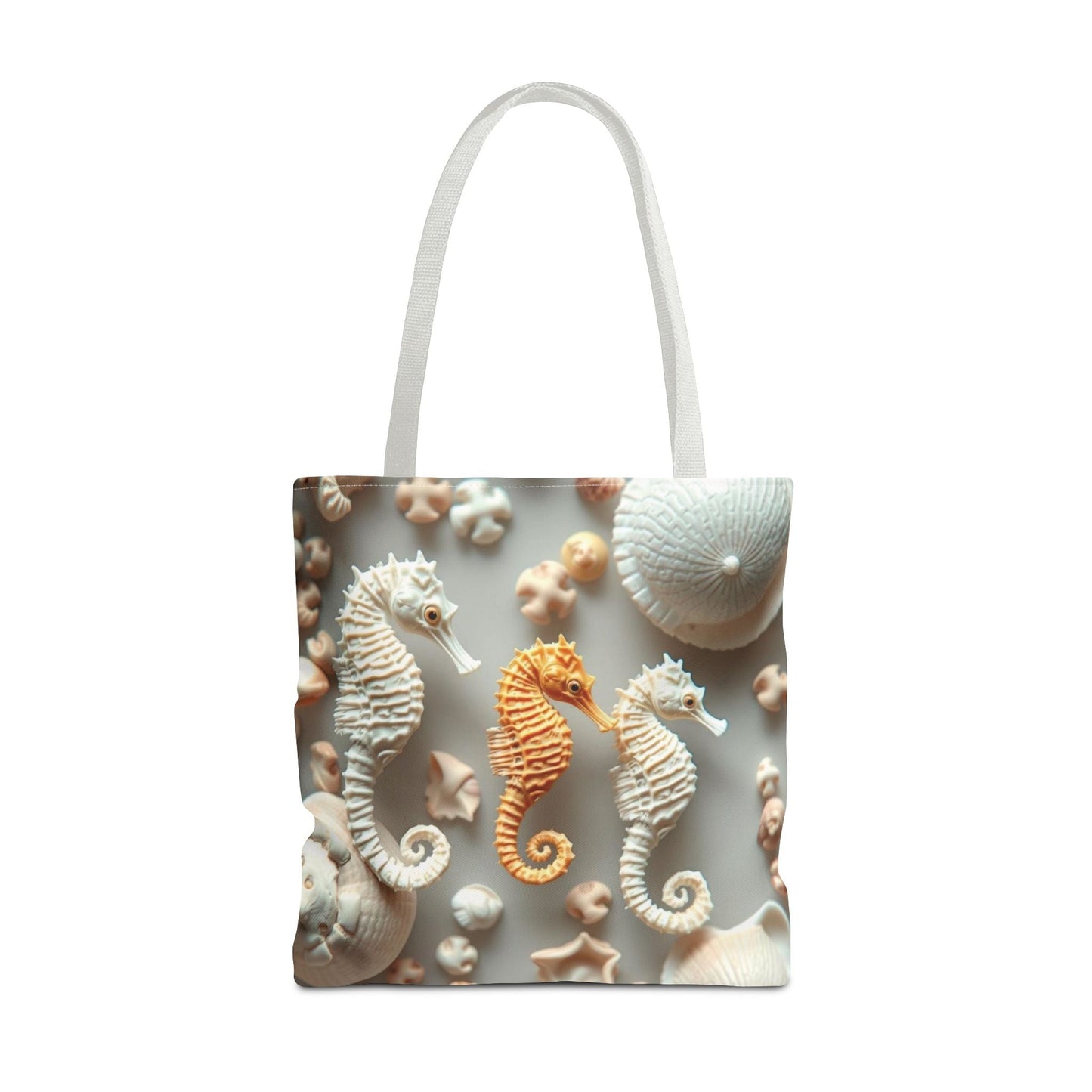 Seahorse beach tote bag with vibrant design, perfect for ocean lovers.