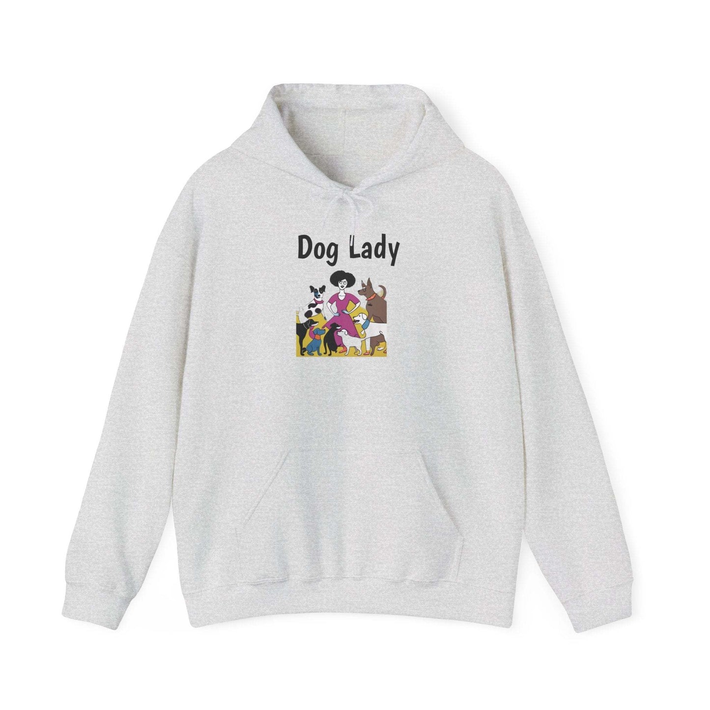 Unisex heavy blend hooded sweatshirt with "Dog Lady" design for dog lovers.