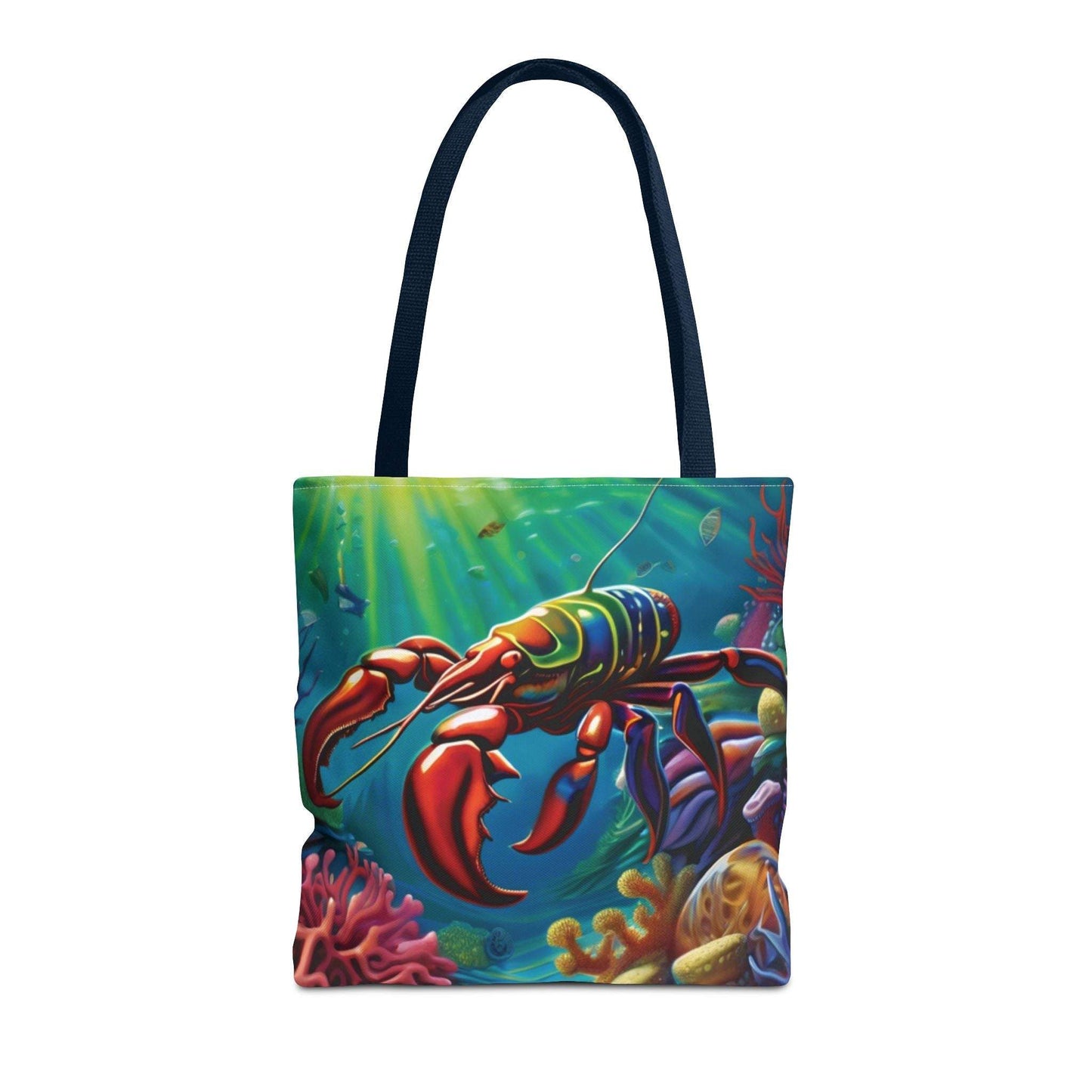 Lobster tote bag with vibrant marine design, perfect for beach lovers and ocean enthusiasts.