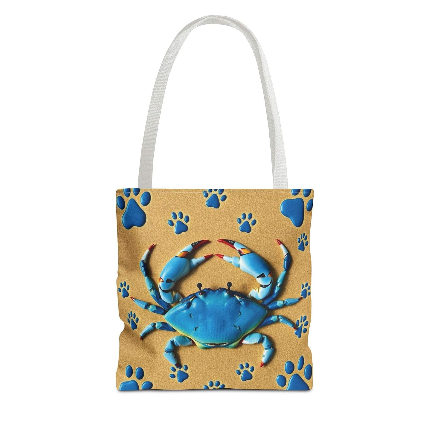 Blue crab pattern tote bag for beach lovers and summer outings.