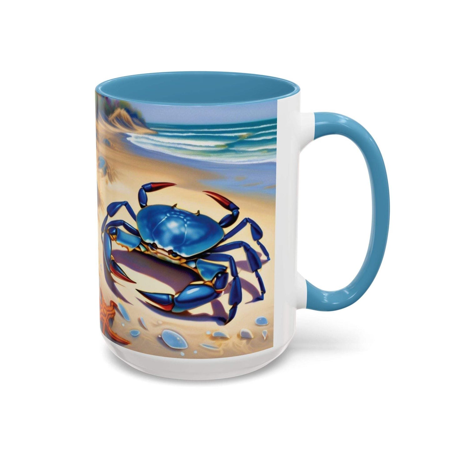 Coastal Crab Accent Coffee Mug with vibrant beach design, perfect for coffee lovers.