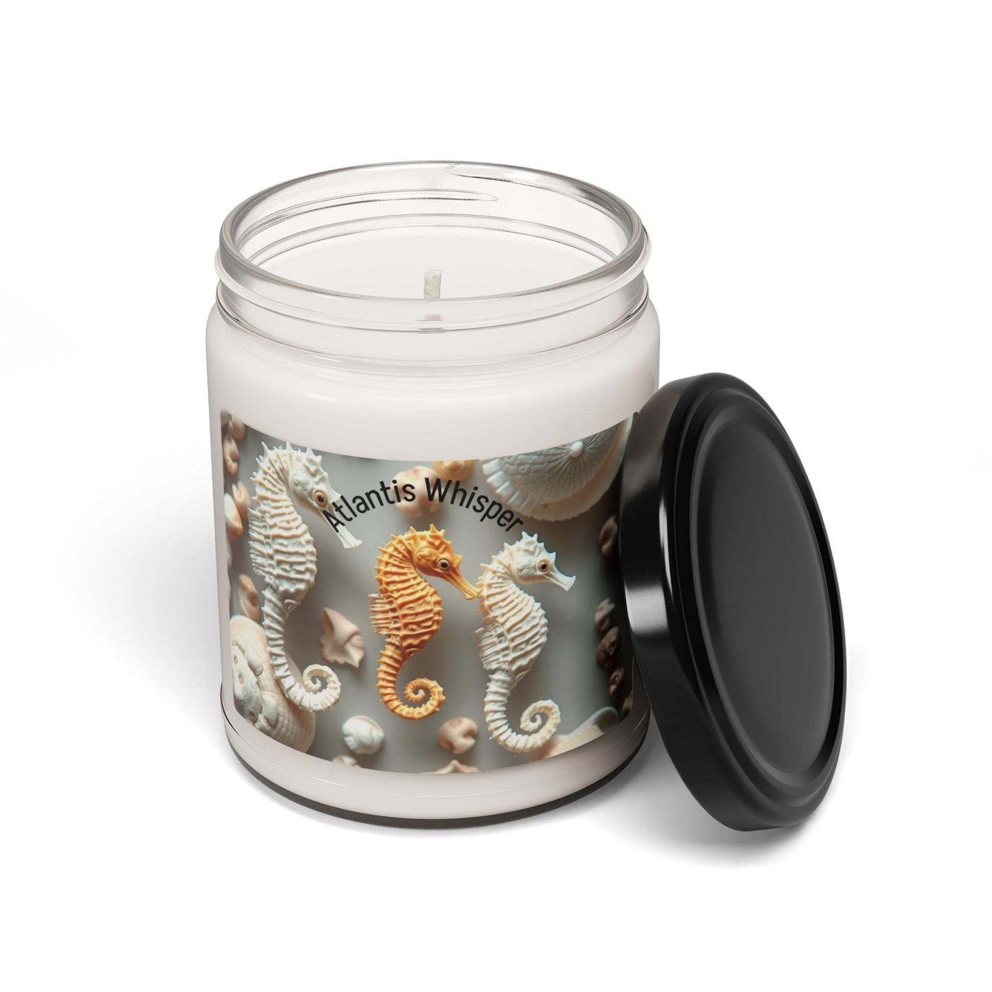Ocean-inspired Scented Soy Candle Atlantis Whisper in reusable glass jar, 9oz.