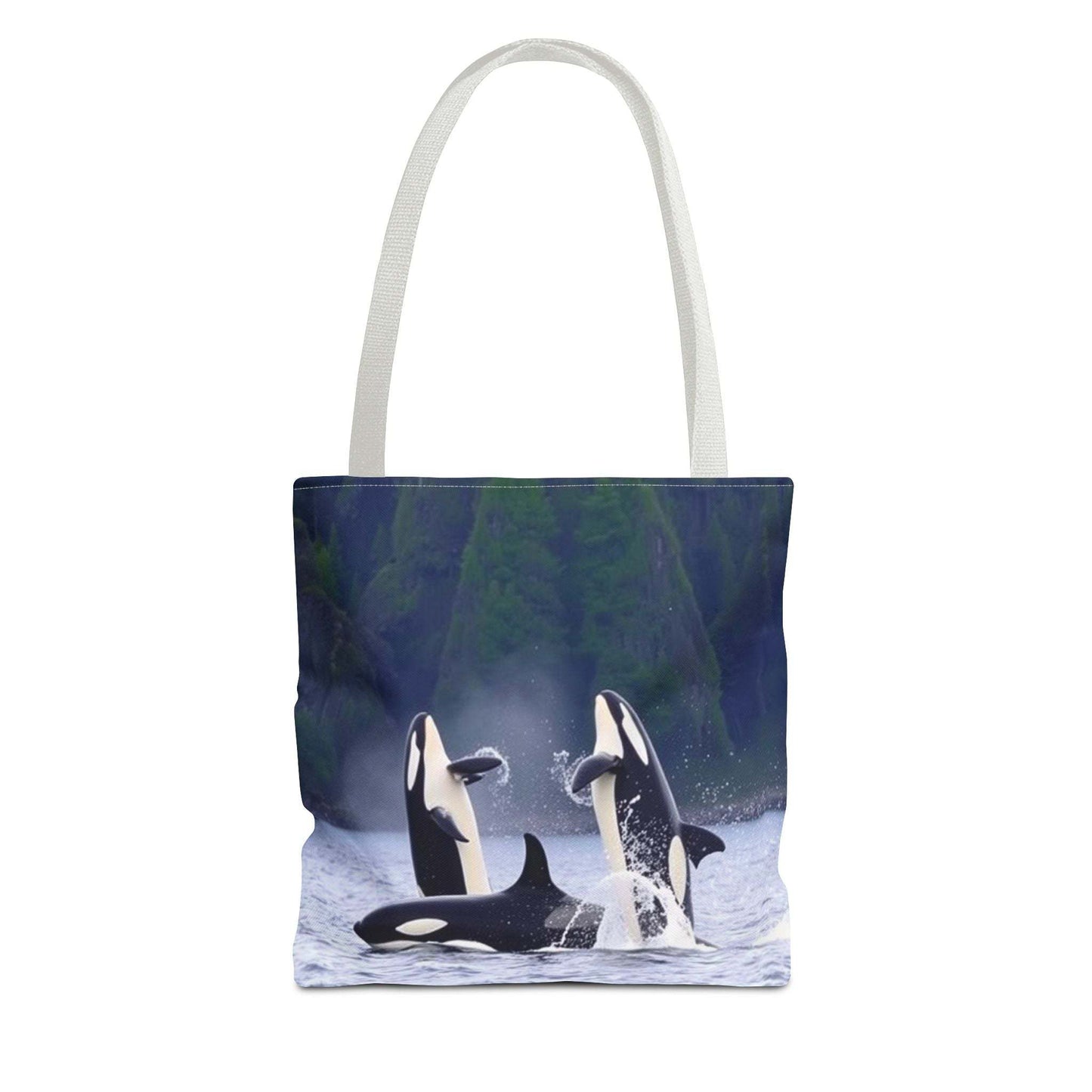 Eco-friendly tote bag with orca whale design, ideal for shopping and casual outings.