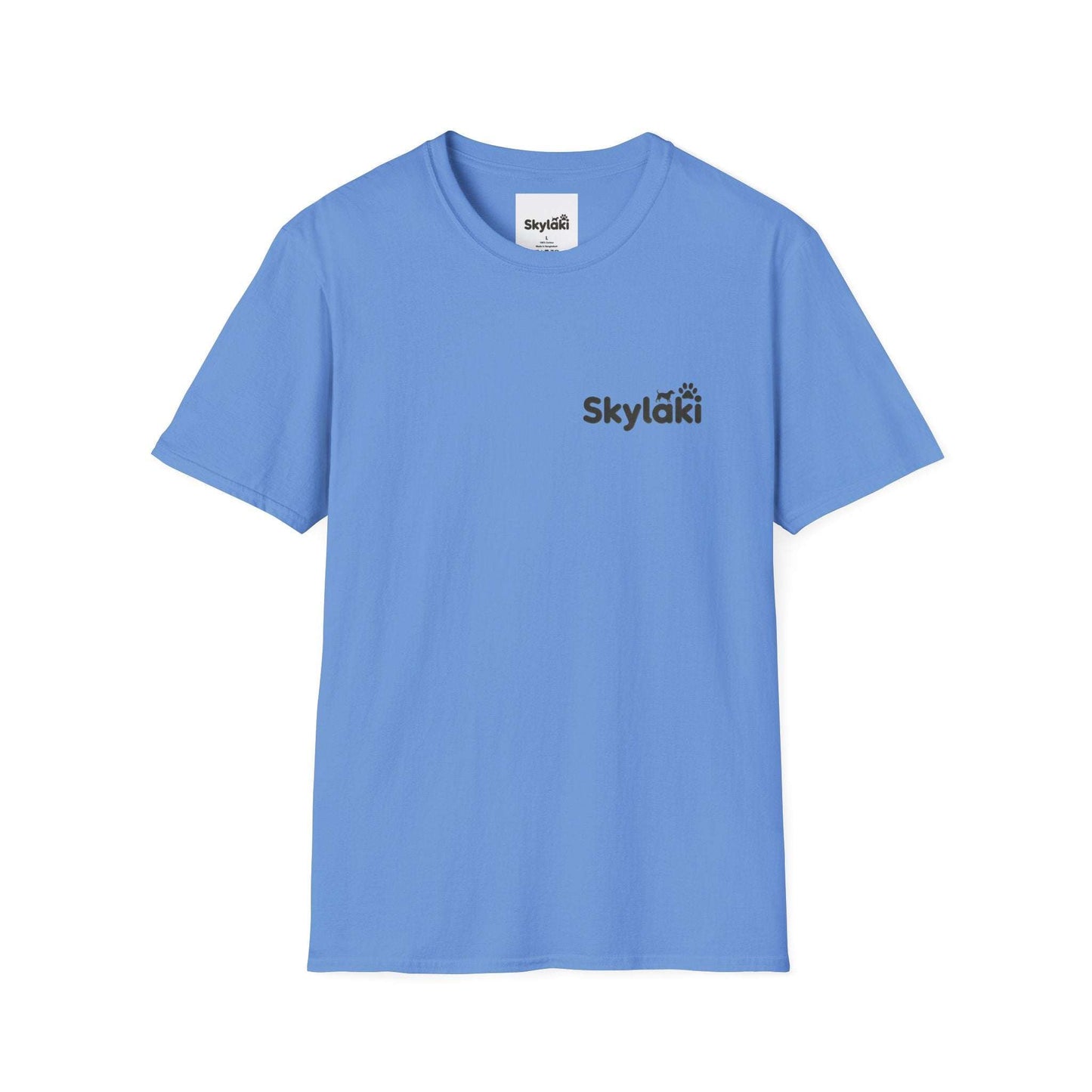 Unisex Softstyle T-Shirt in blue with minimalist design, made from soft ring-spun cotton, ideal for casual wear.