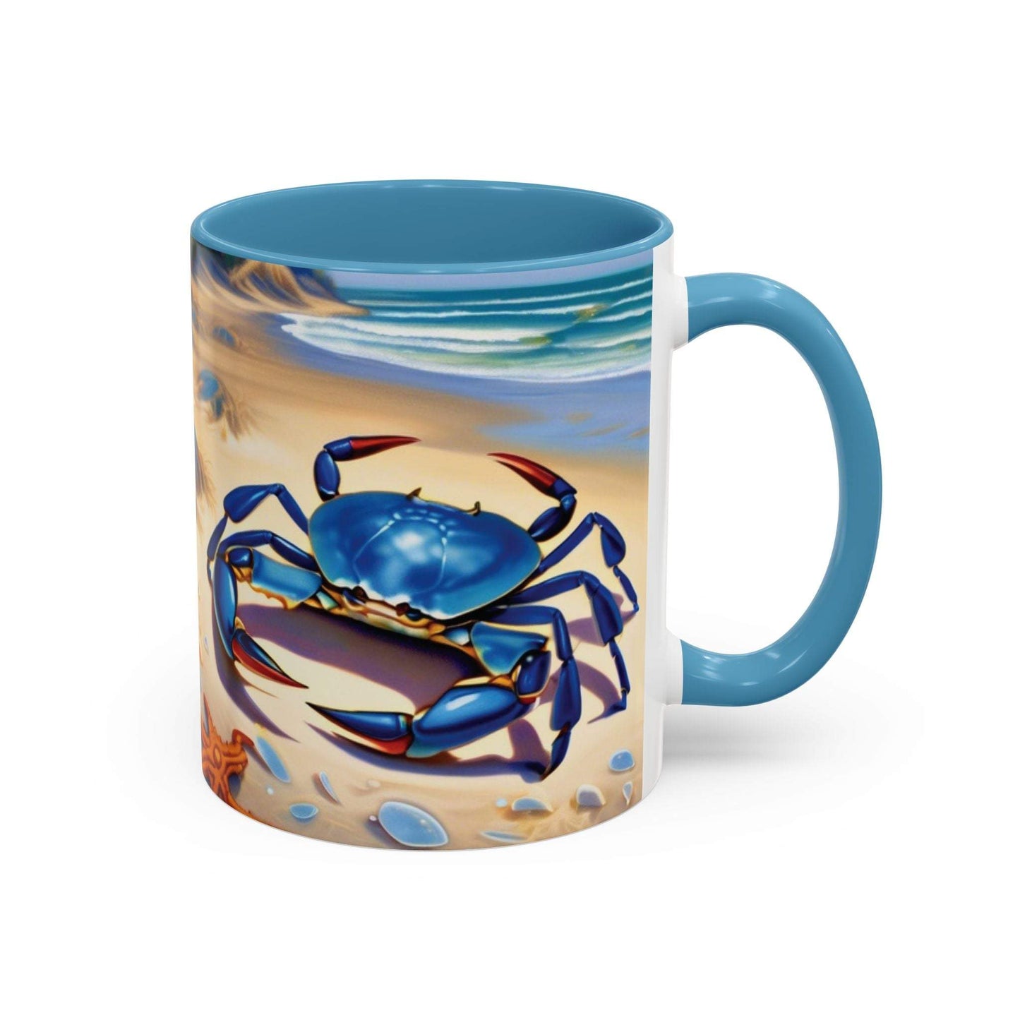 Coastal crab accent coffee mug with vibrant design, ideal for beach lovers.