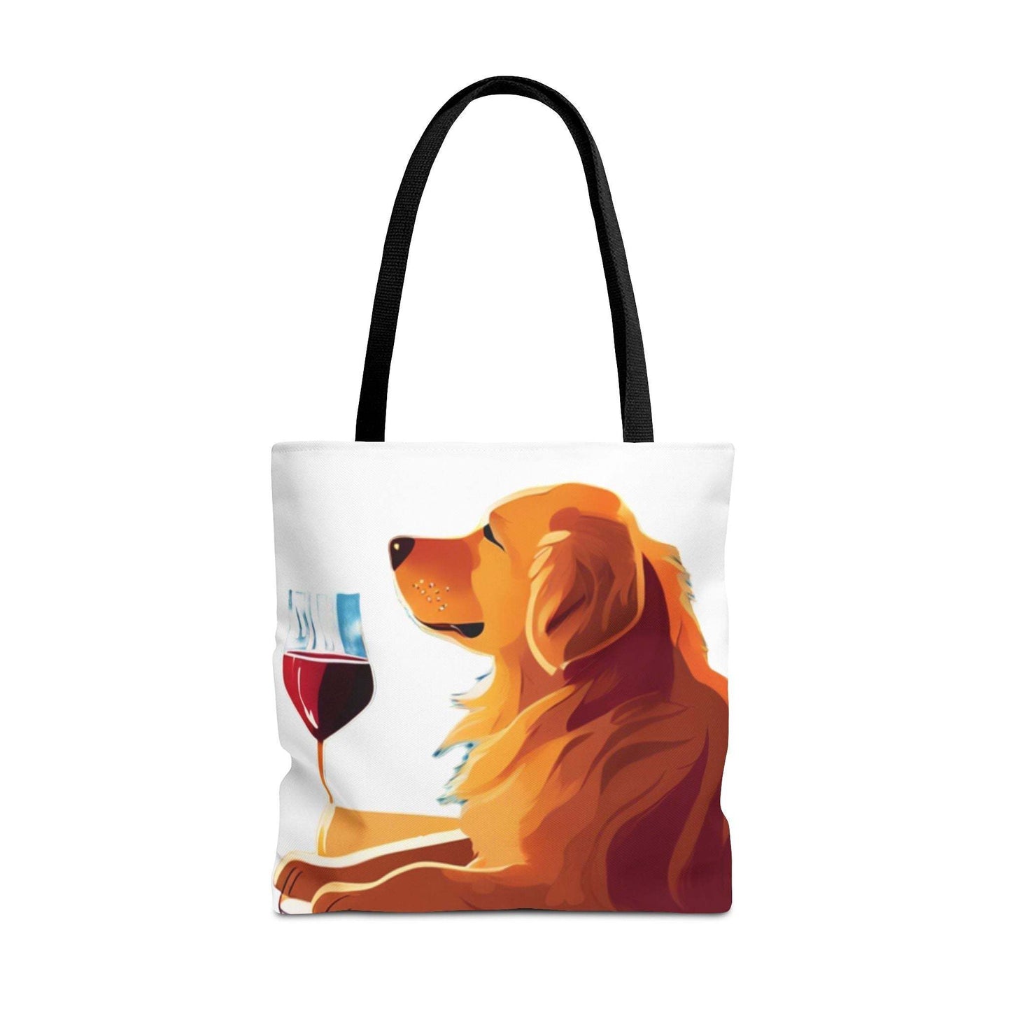 Everyday tote bag with golden retriever and wine illustration, perfect for dog and wine lovers.