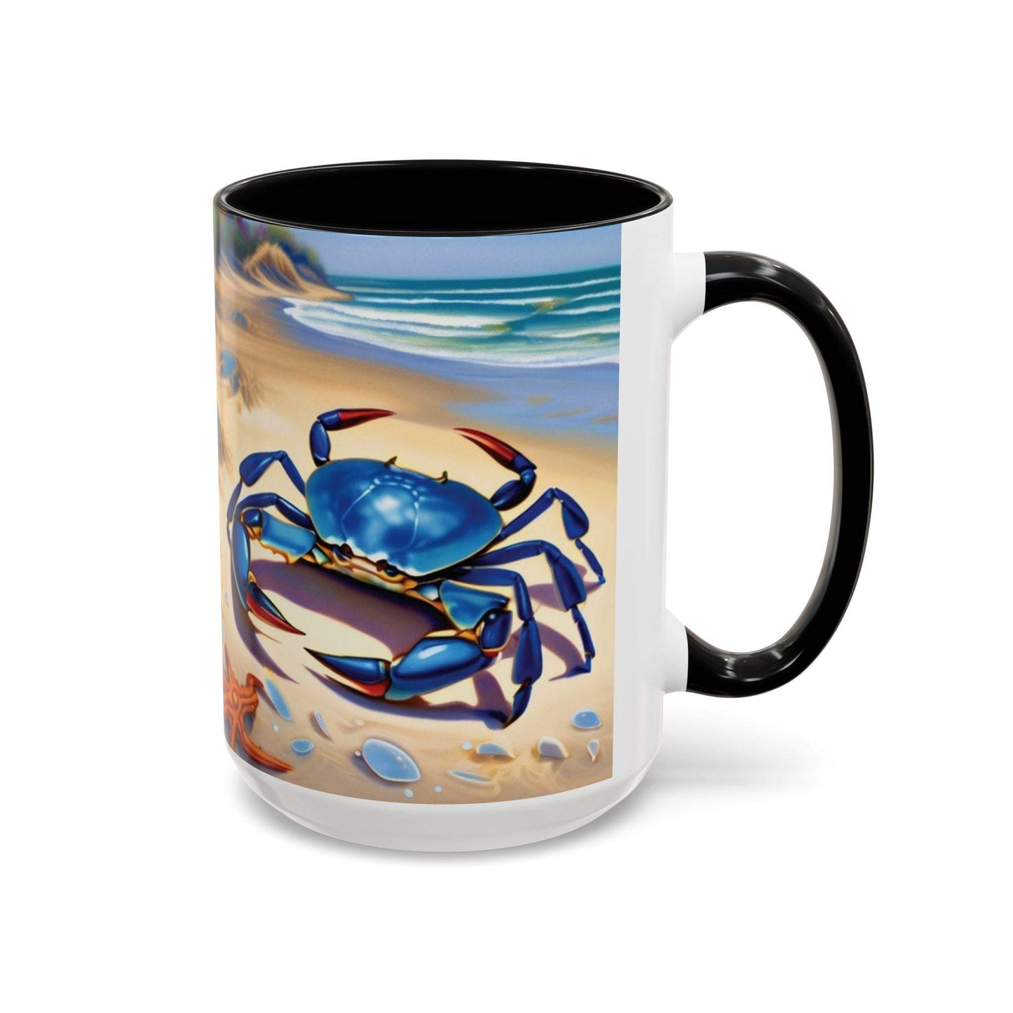 Coastal Crab Accent Coffee Mug with vibrant beach design, perfect gift for beach lovers.