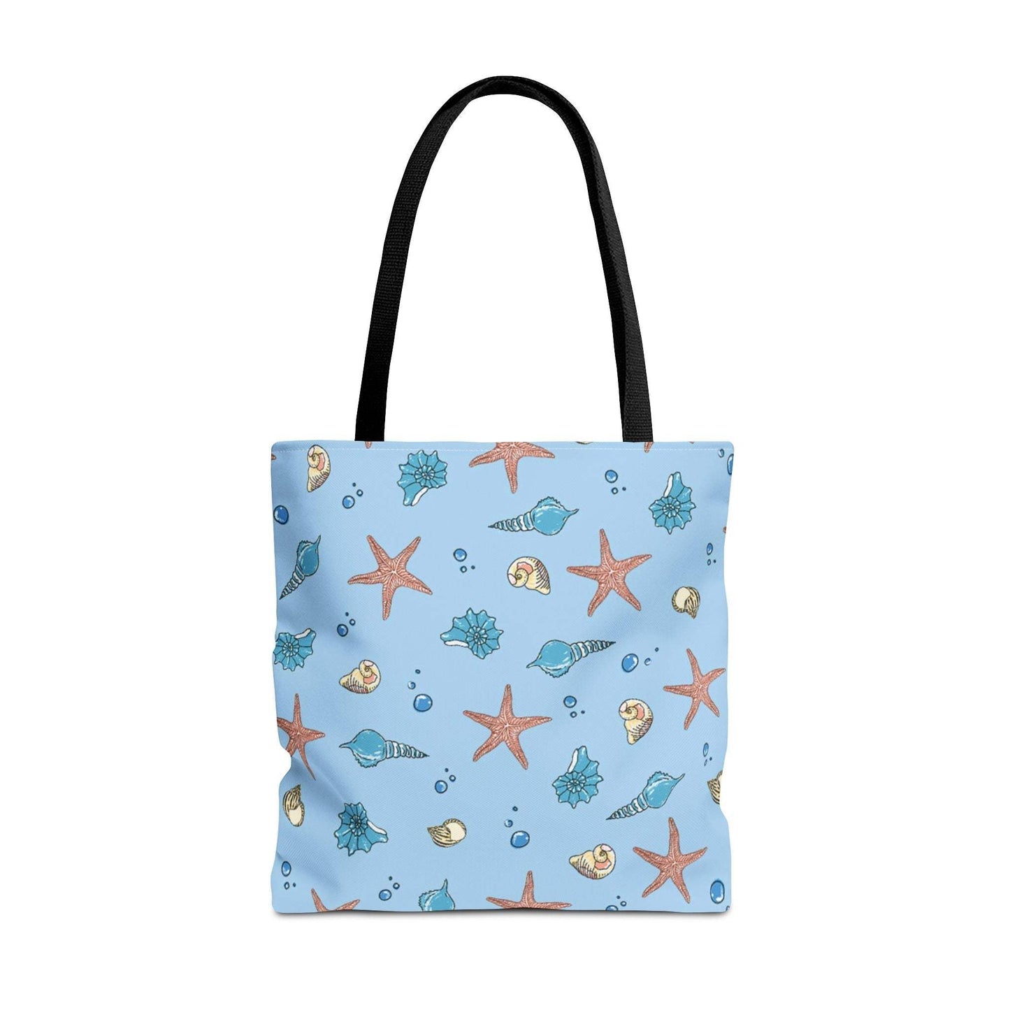 Beach Tote Bag with Shell and Starfish Design, perfect for ocean lovers and casual outings.