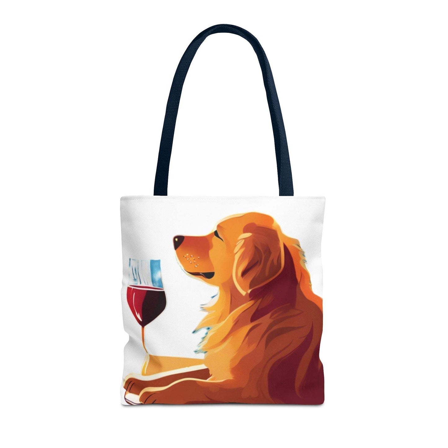 Everyday Tote Bag with golden retriever and wine illustration, perfect for dog and wine lovers.