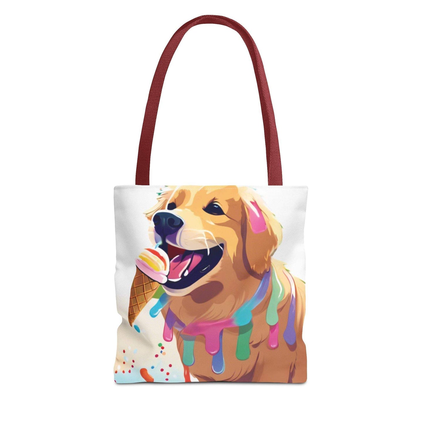 Beach Bag with Ice Cream Pooch Design featuring a playful dog enjoying ice cream, ideal for dog lovers.