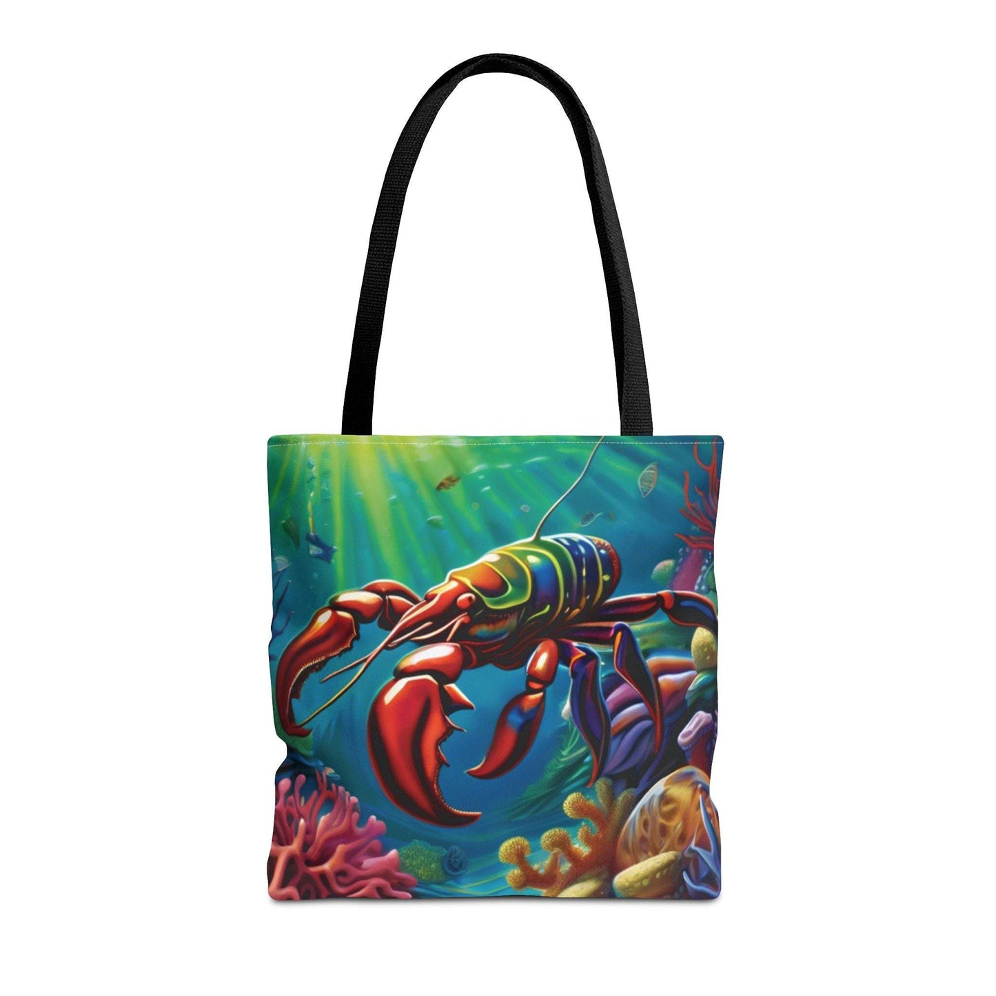 Vibrant Lobster Tote Bag with ocean theme for beach lovers.
