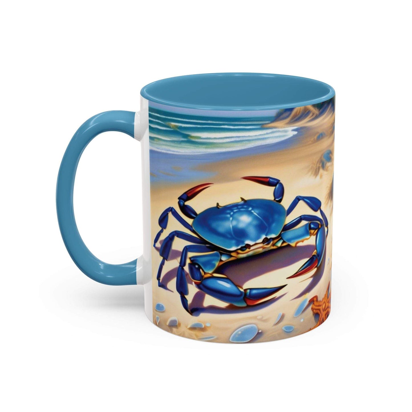Coastal Crab Accent Coffee Mug with vibrant beach design, perfect for ocean lovers.