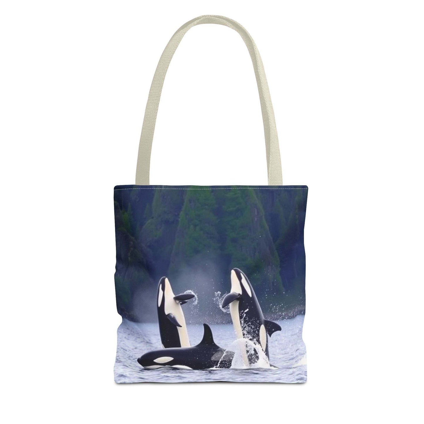 Eco-friendly ocean wildlife tote bag with orca whale design for everyday use.