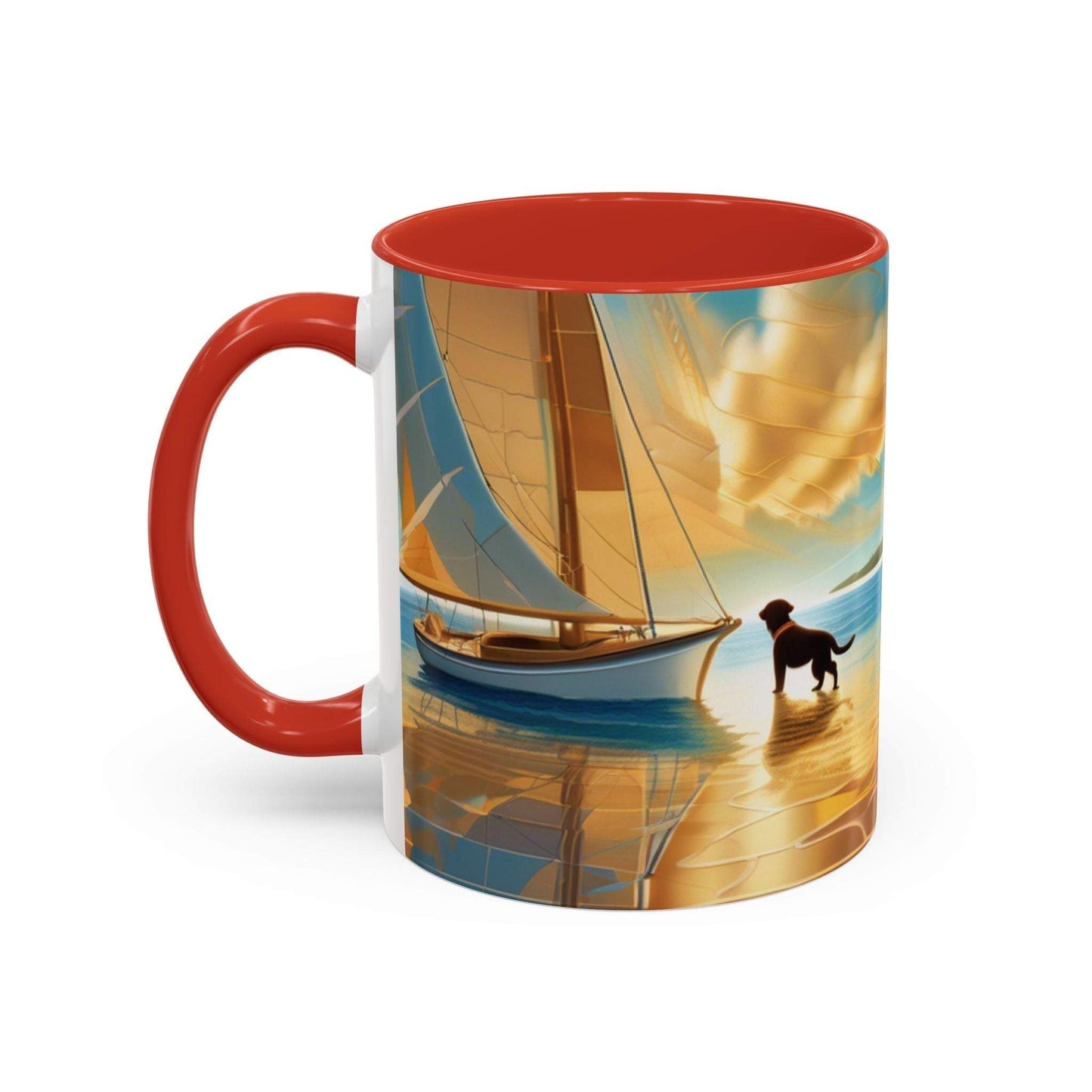 Serene Sunset Dog Lover's Mug with vibrant artwork, available in 11oz and 15oz sizes.
