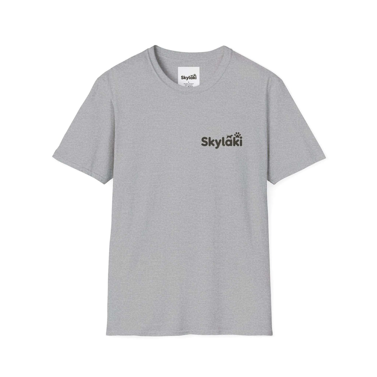 Unisex Softstyle T-Shirt with minimalist design, gray color, eco-friendly casual wear.