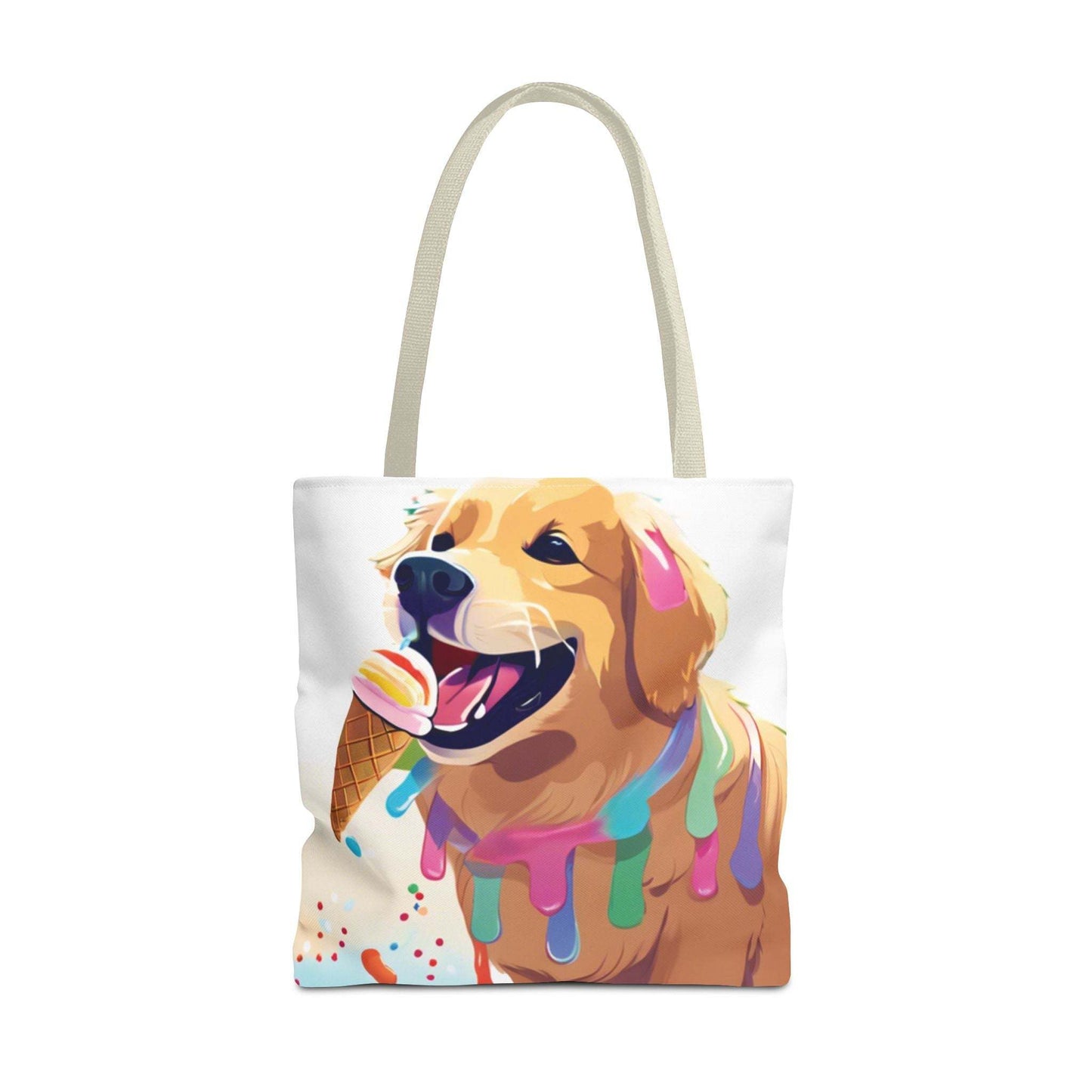 Cute tote bag with ice cream and dog design, perfect for everyday use.