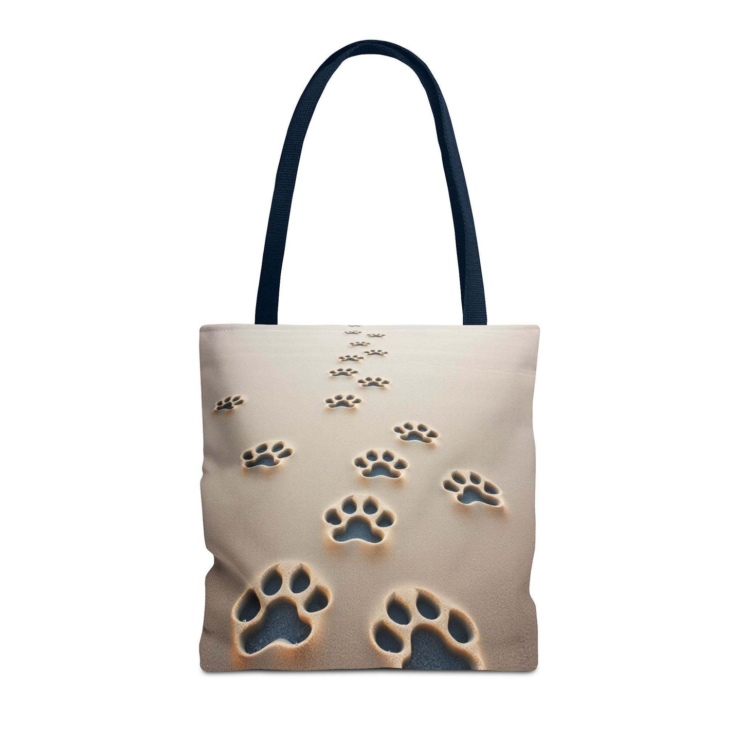 Paw Print Tote Bag with durable polyester body and cotton handles.