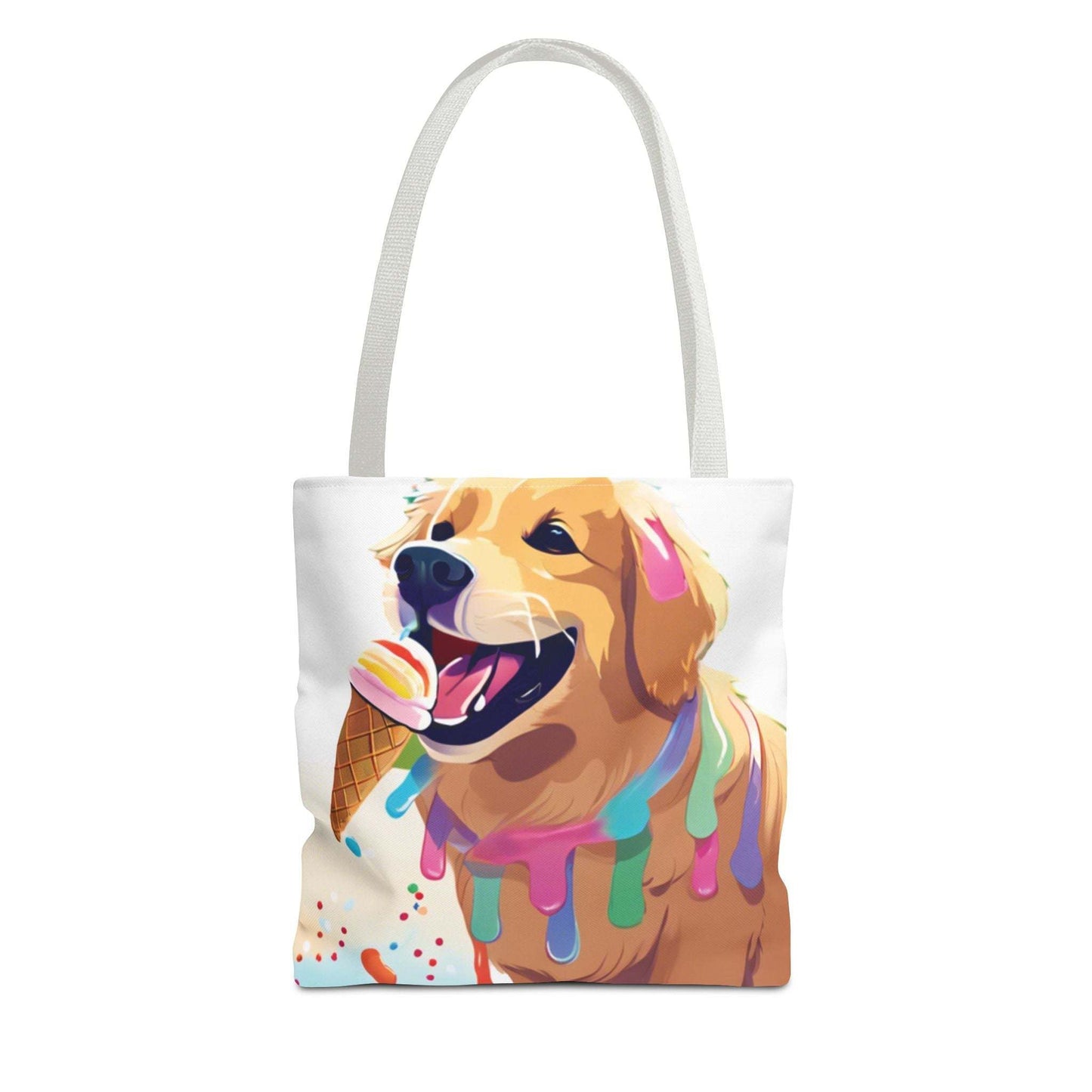 Cute beach bag with ice cream and dog design, perfect for dog lovers.