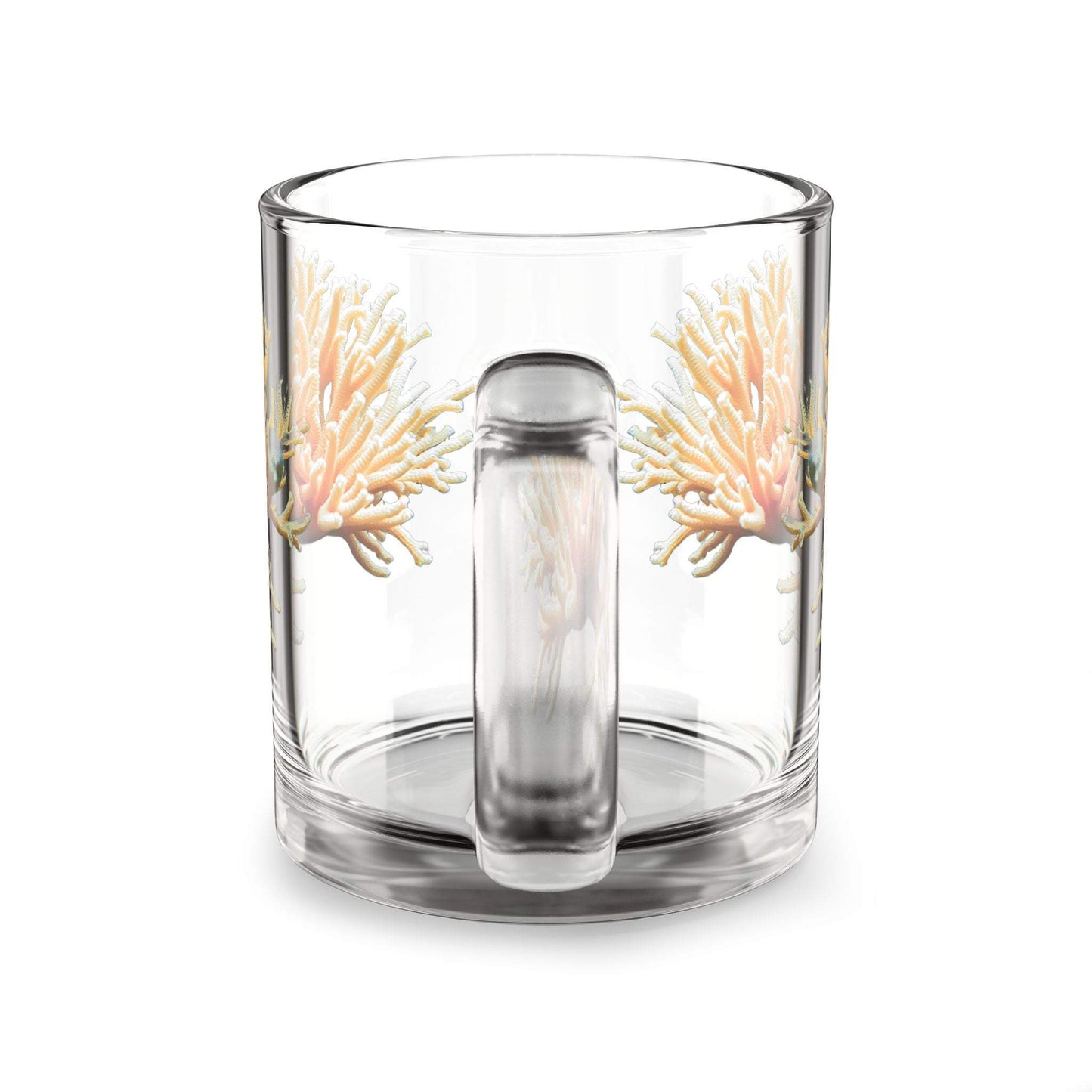 Coral Reef Coffee Glass Mug - 10oz, ocean-inspired drinkware with coral design.