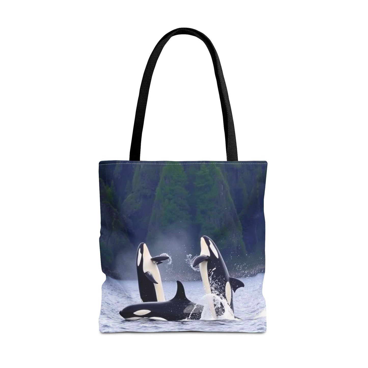 Eco-friendly tote bag with orca whale design, perfect for everyday use.