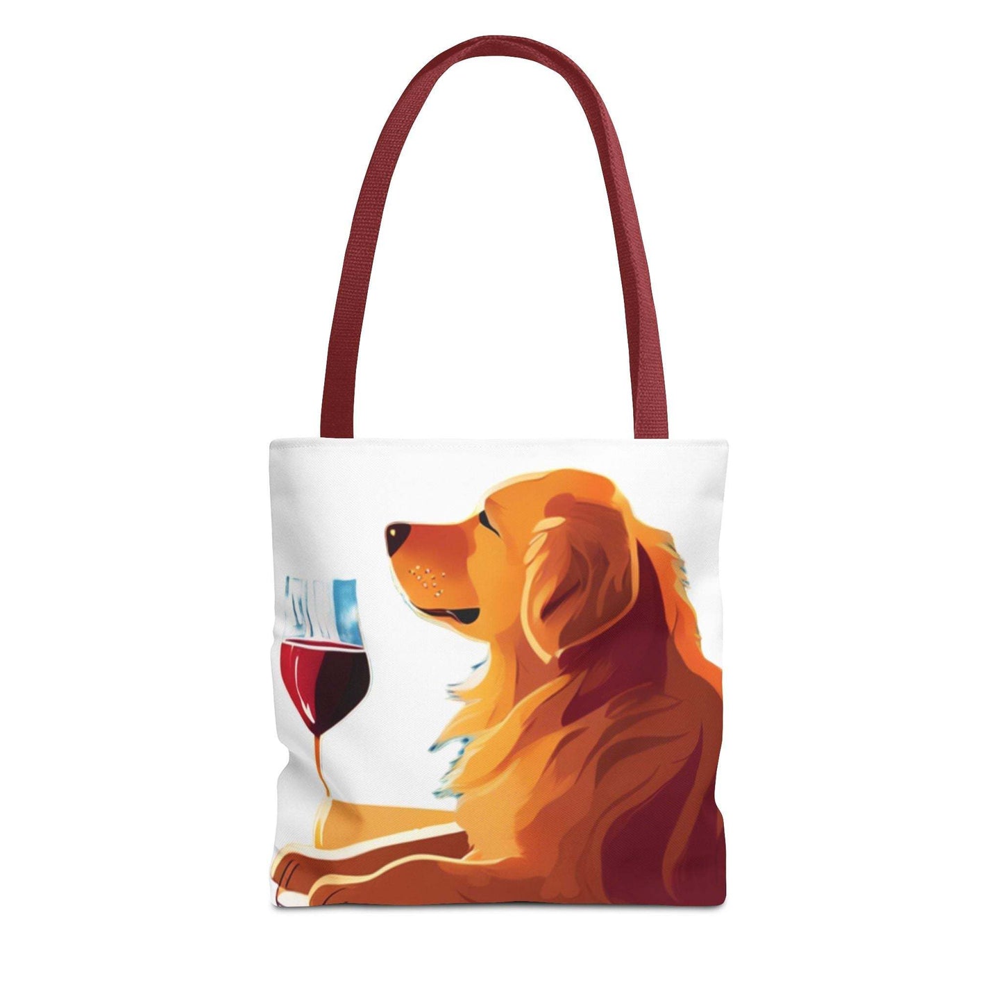 Everyday tote bag featuring golden retriever with wine illustration, perfect for dog and wine lovers.