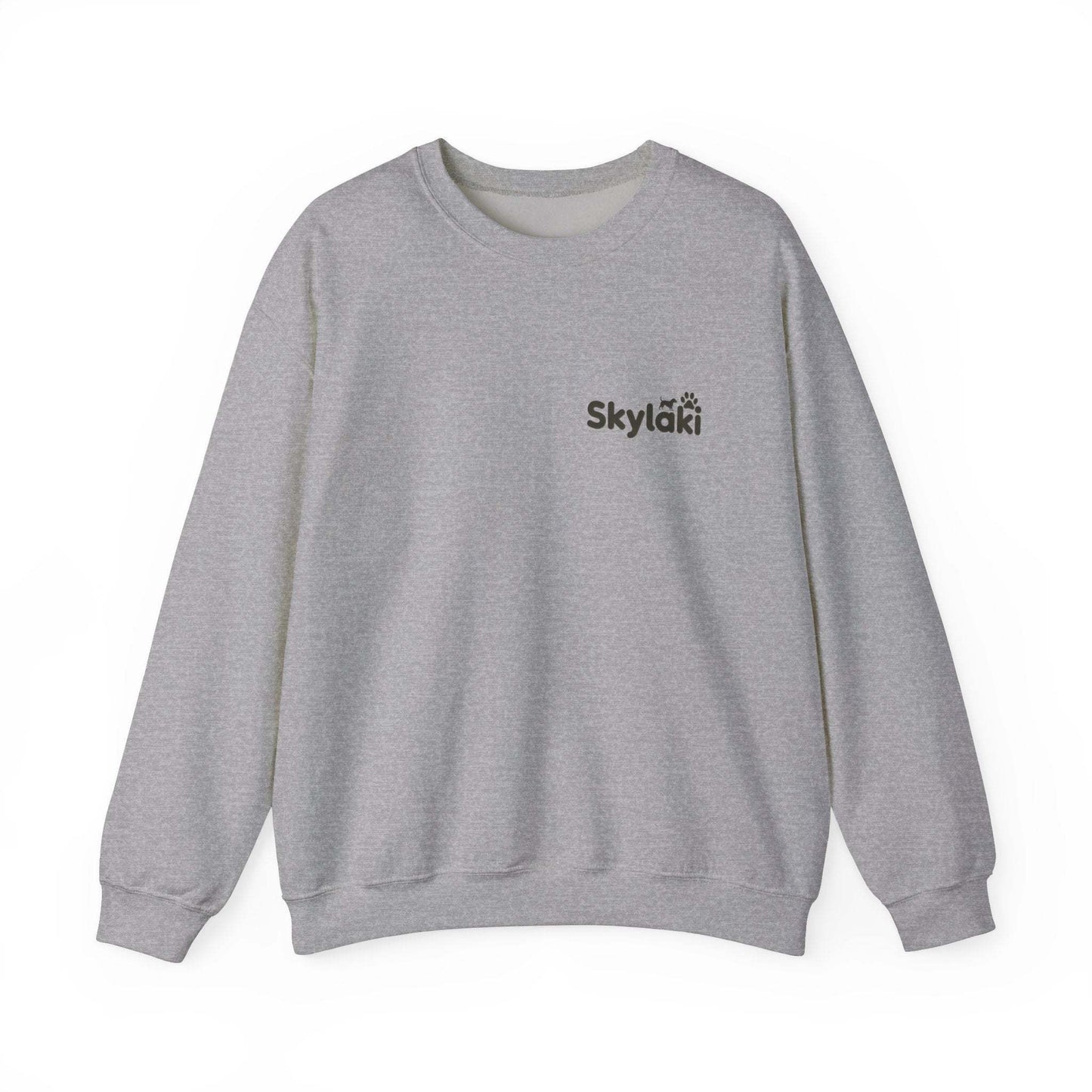 Skylaki Unisex Heavy Blend™ Crewneck Sweatshirt in gray, featuring cozy cotton-polyester fabric and a relaxed fit.