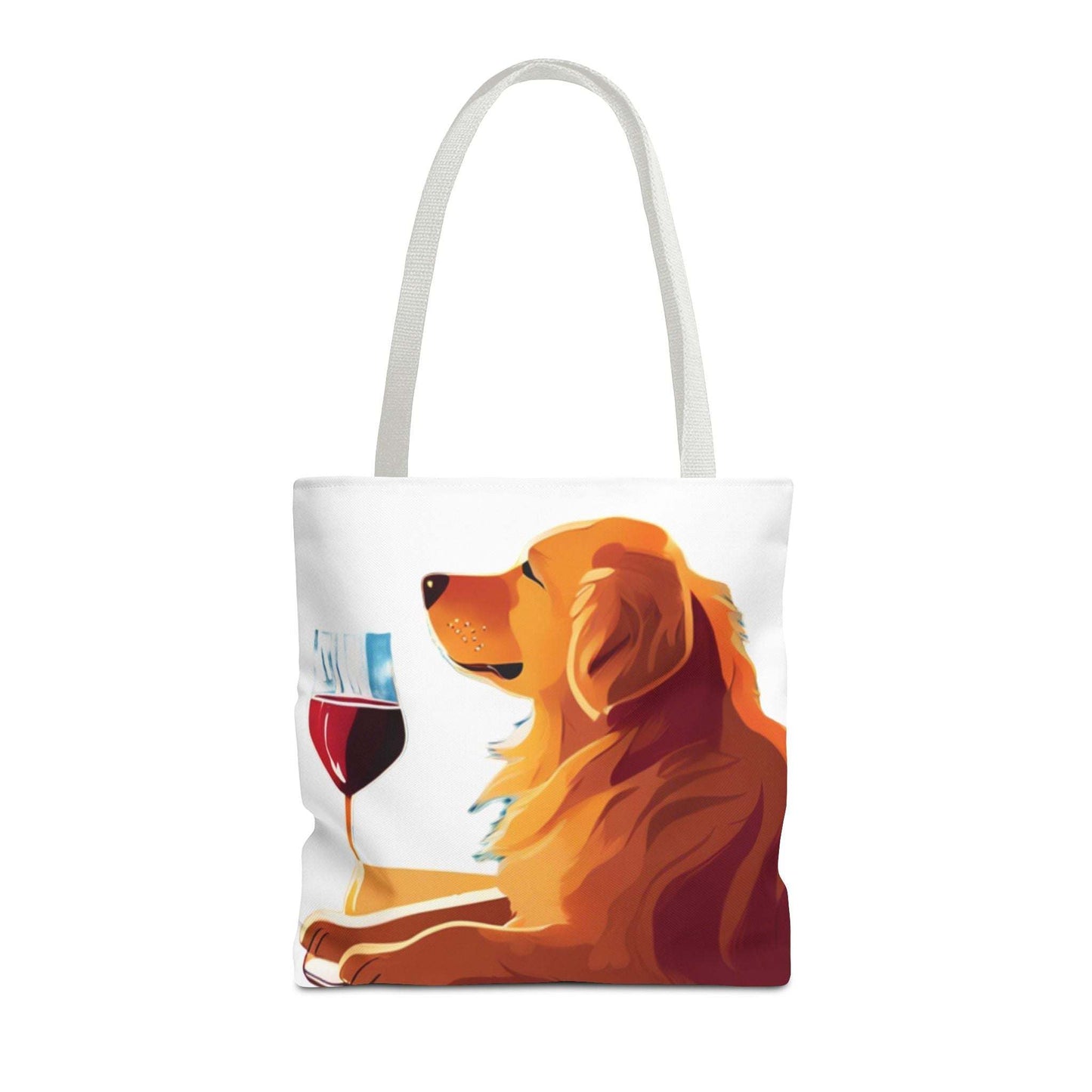 Golden retriever wine tote bag for dog and wine lovers.