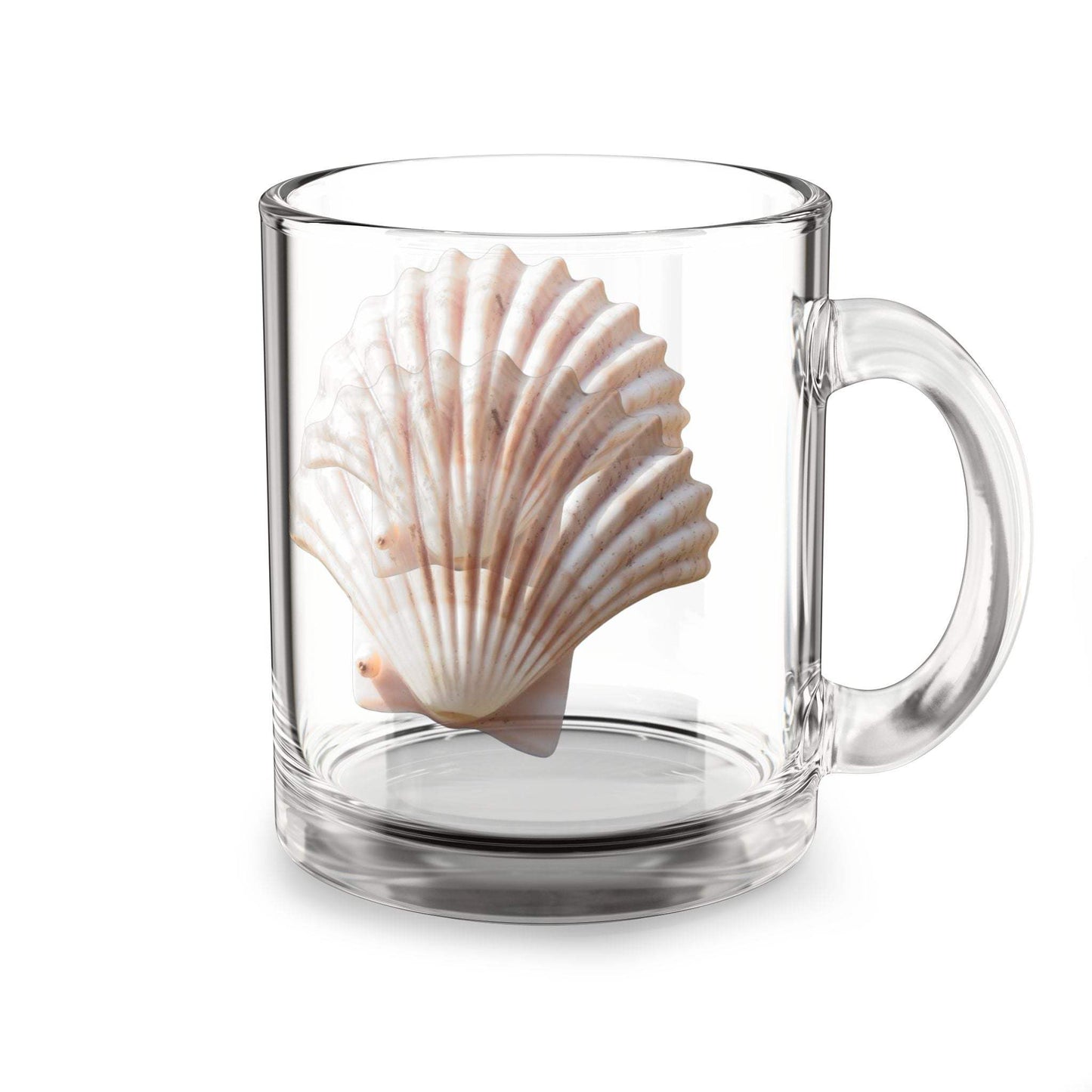 Seashell Coffee Glass Mug - 10oz clear glass with seashell design, ideal for beach lovers.