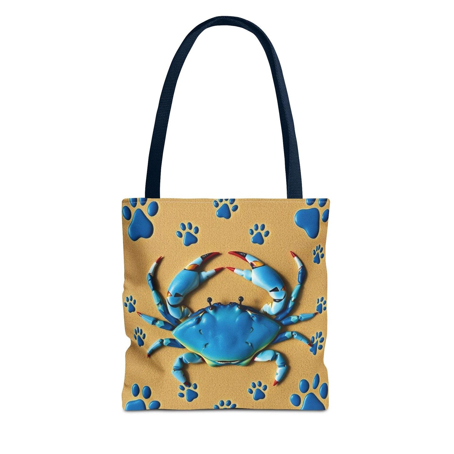 Blue Crab Pattern Tote Bag with Beach Theme Design