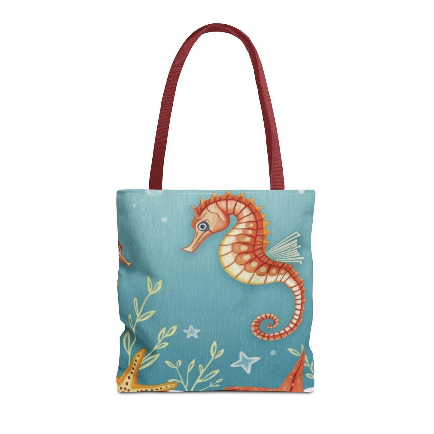 Beach Tote Bag with Seahorse and Starfish Design