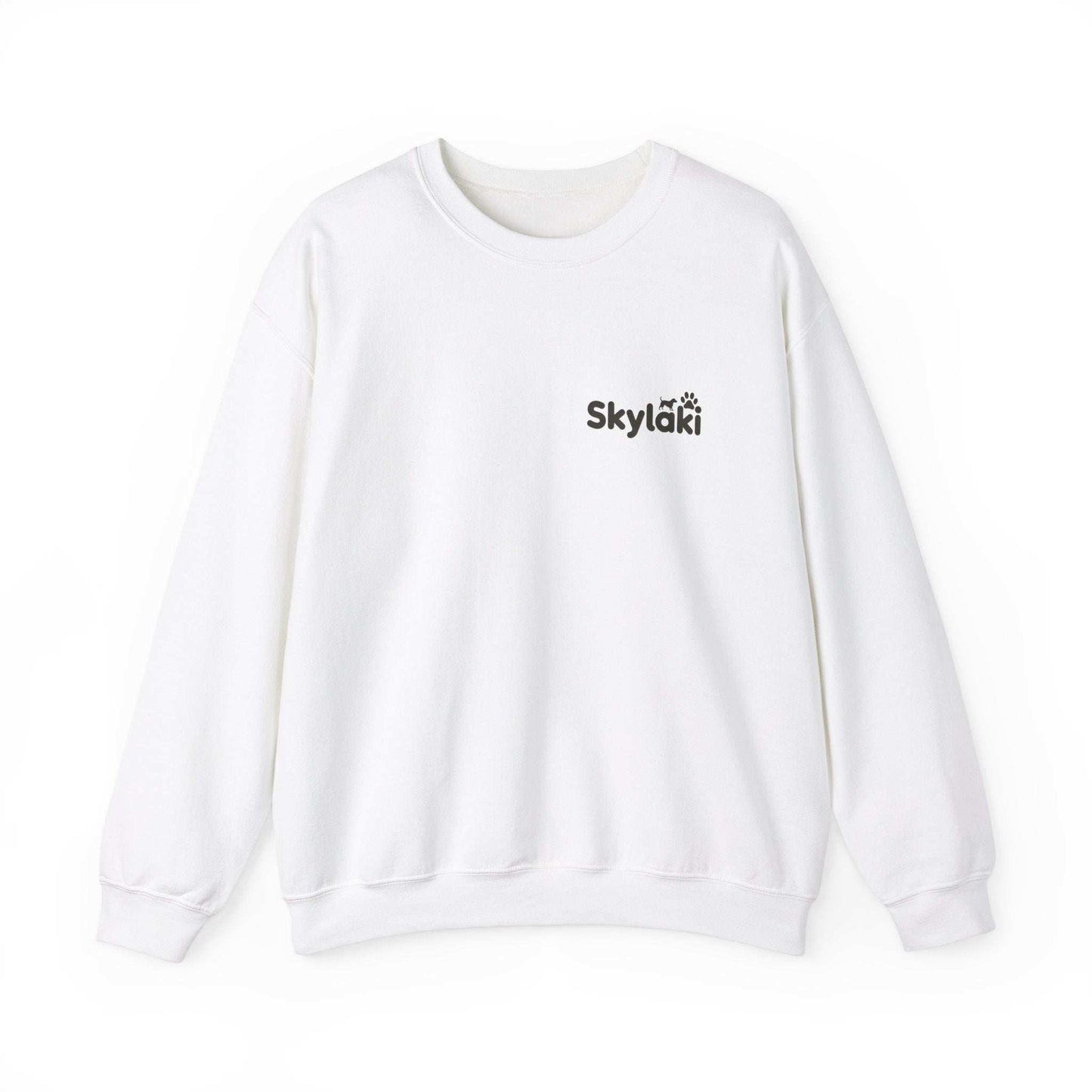 Unisex Heavy Blend™ Crewneck Sweatshirt - Cozy, stylish white sweatshirt with Skylaki logo.