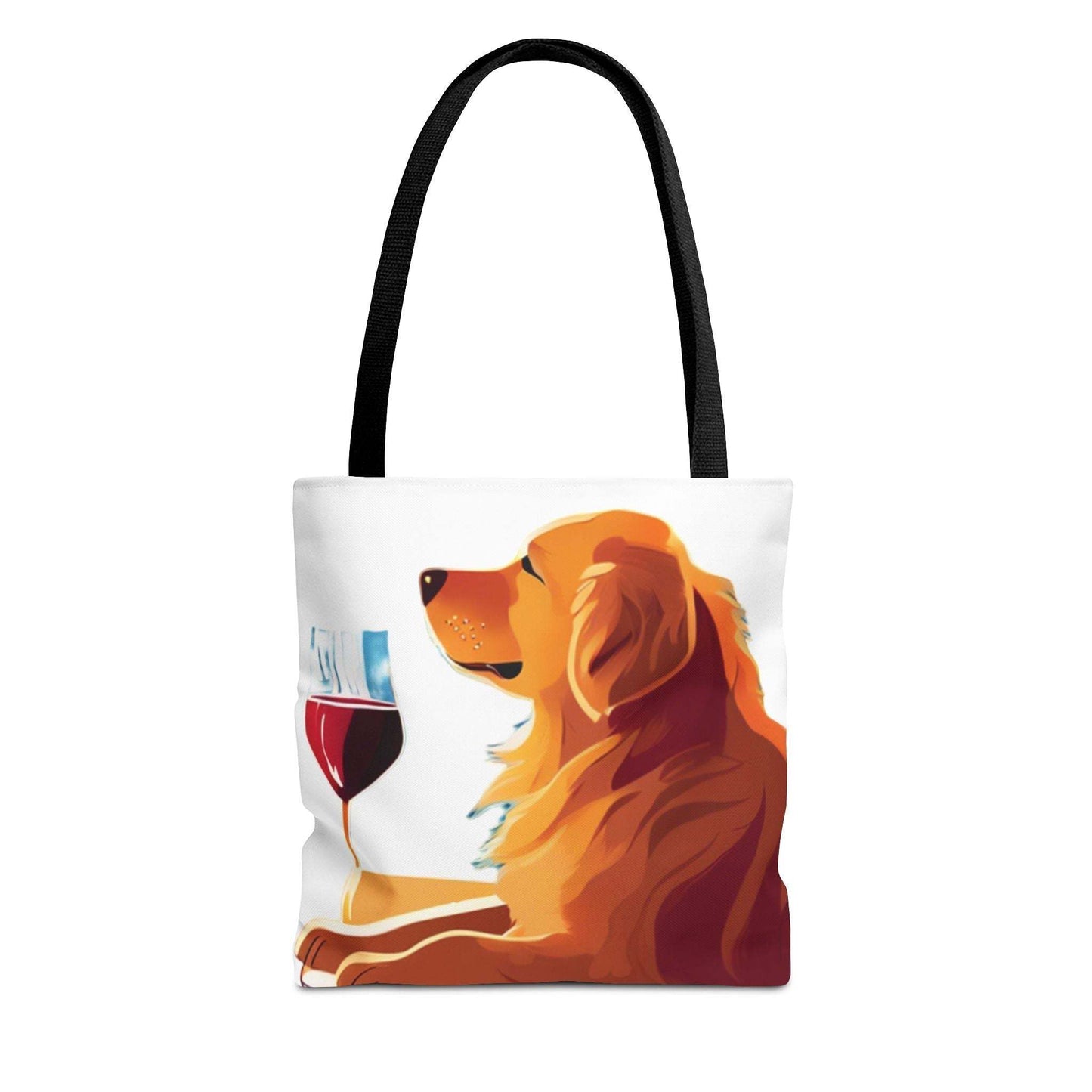Everyday tote bag featuring golden retriever with wine illustration, ideal for dog owners and wine lovers.