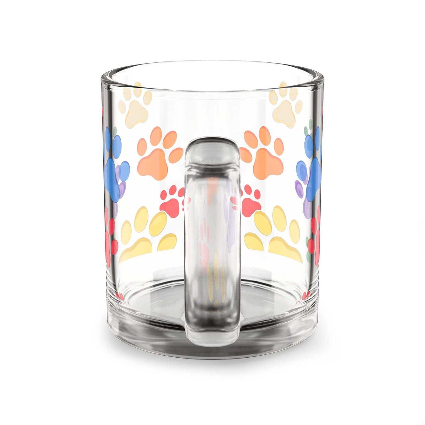 Paw Print Glass Mug, 10oz, colorful design for pet lovers.