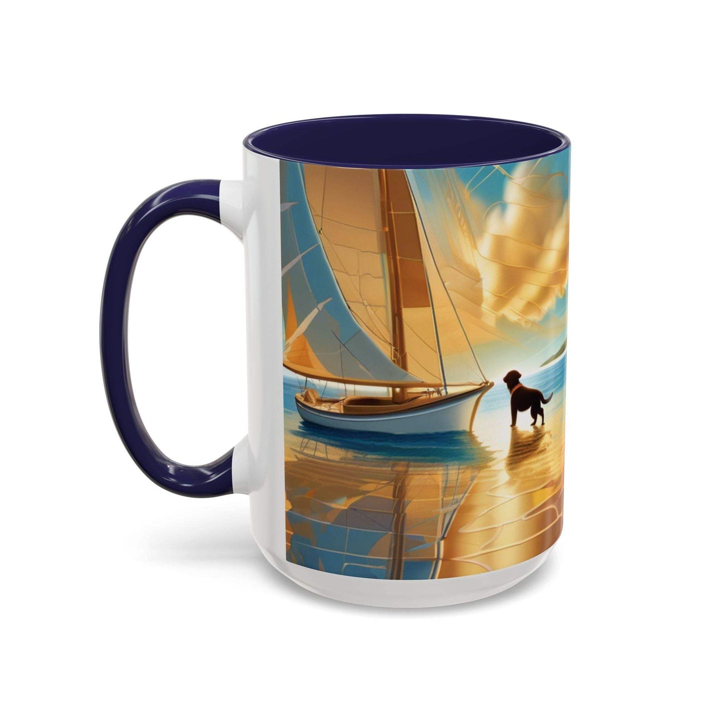 Serene Sunset Dog Lover's Mug with nautical artwork, 11oz & 15oz, perfect for coffee or tea.